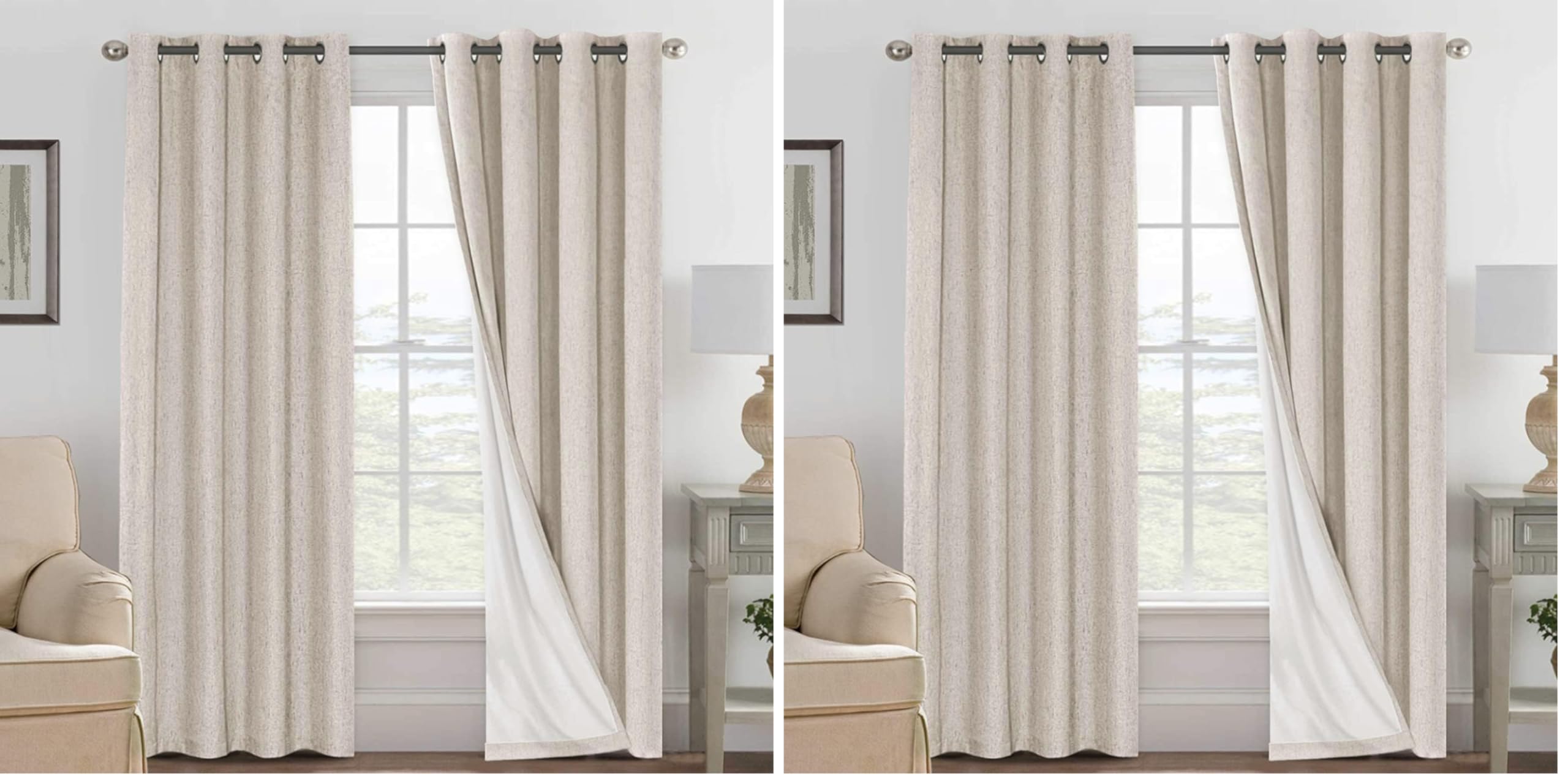 H.VERSAILTEX 100% Blackout Curtains Ivory, Linen Blackout Curtains 96 inch Curtains 2 Panel Set, Elegant Curtain for Bedroom Grommet Drapes for Living Room