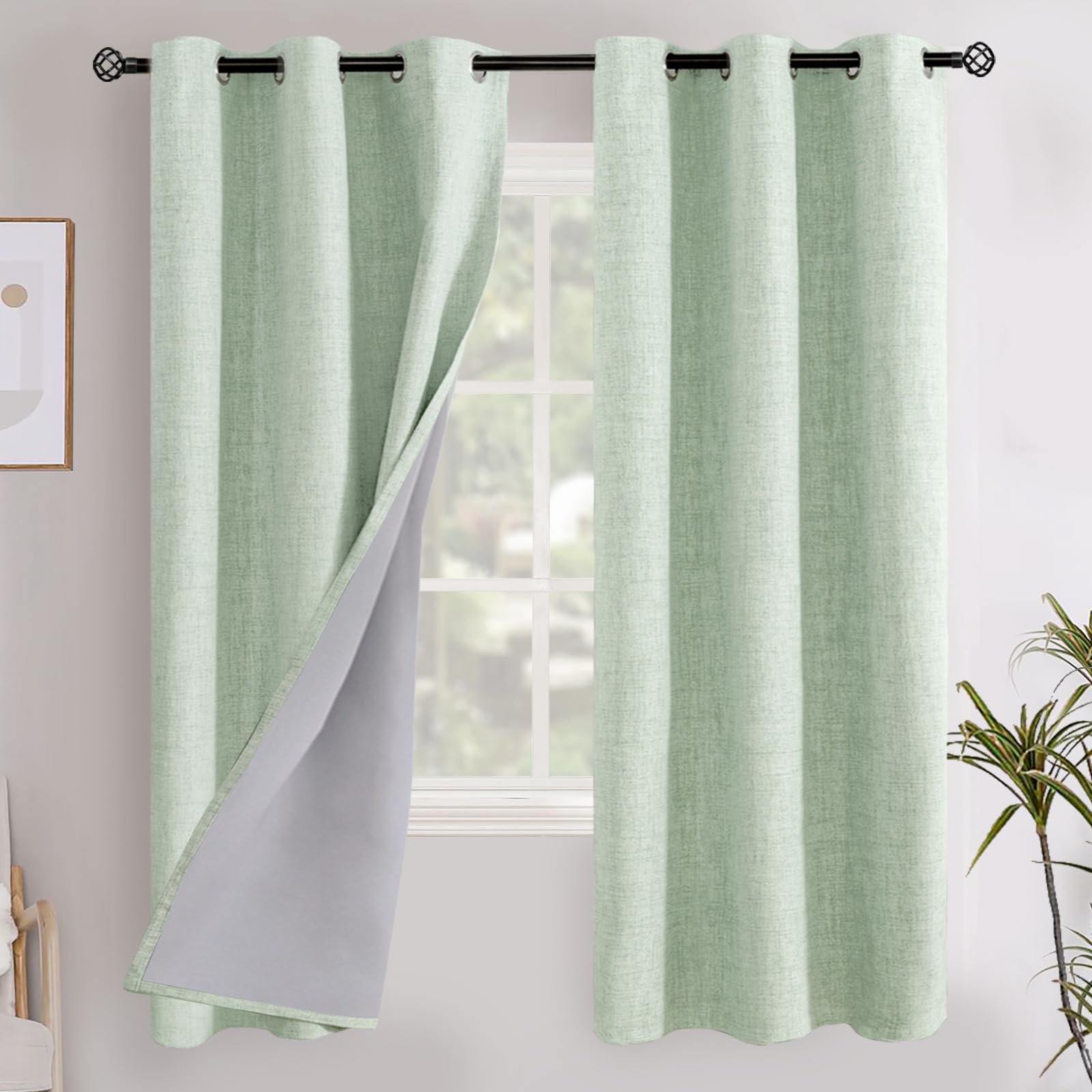 YoungsTex Linen Blackout Curtains 63 Inch Length for Bedroom, Room Darkening Window Drapes with Grommet Thermal Insulated Black Out Blinds for Living Room, 2 Panels, 52 X 63 Inch, Beige