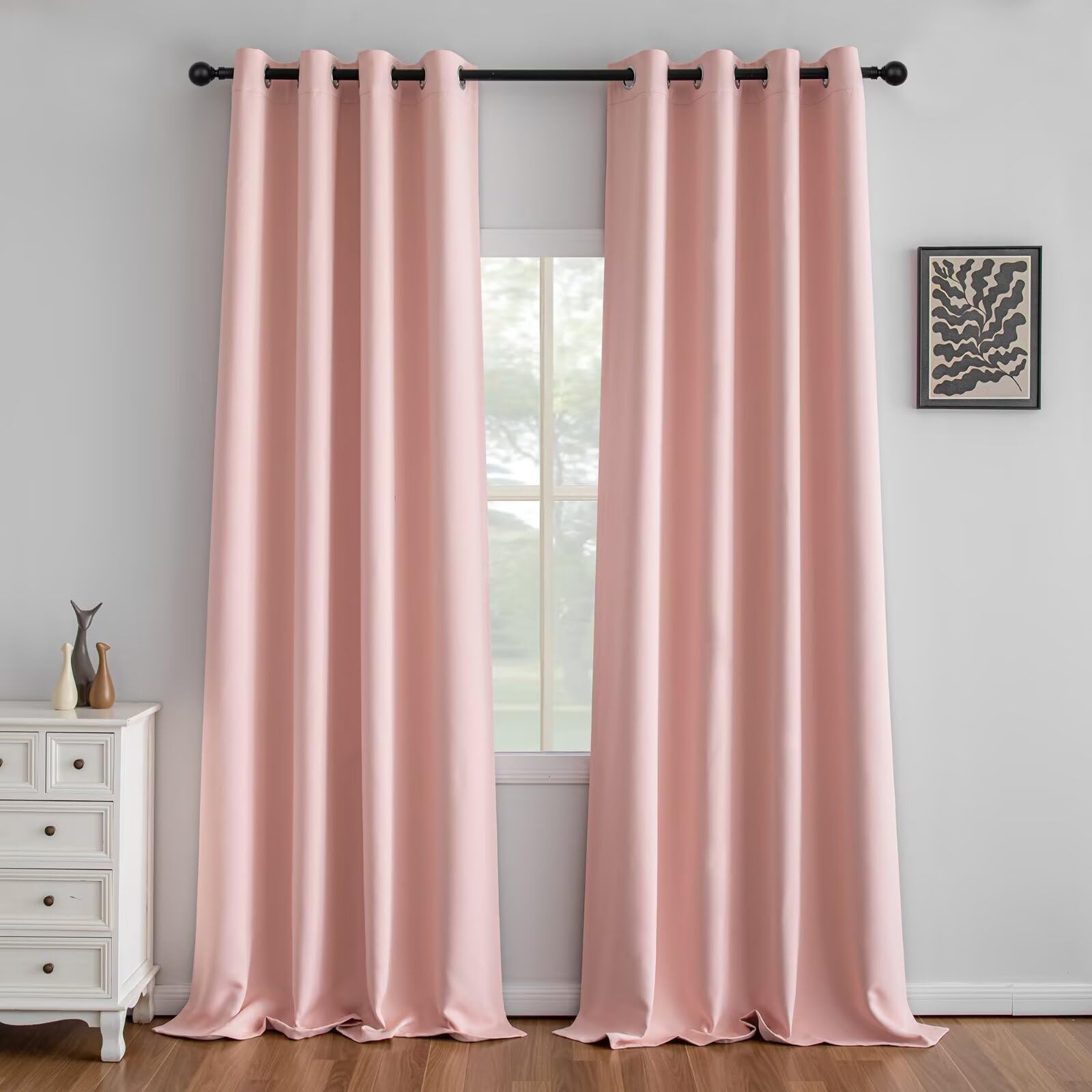 IGEMAEVE Black 100% Blackout Curtains 84 Inch Length 2 Panels Set, Black Out Curtains for Bedroom 84 Inch Long, Rod Pocket Energy Saving Room Darkening Drapes for Living Room Dining Room Window
