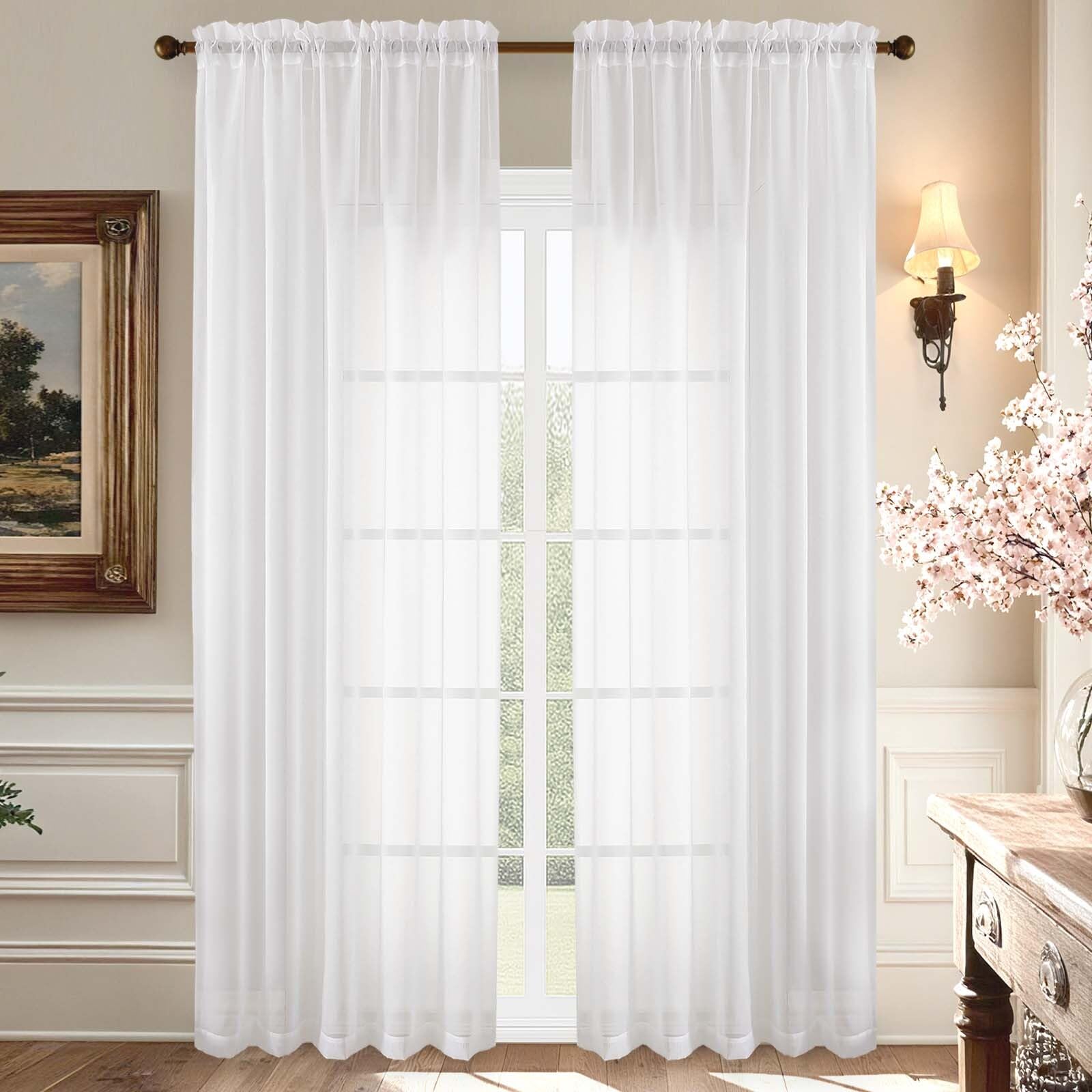 Aiyufeng Blush Pink Sheer Curtains 84 Inches Long 2 Panels Set, Light Filtering Soft Airy Voile Rod Pocket Baby Pink Sheer Window Drapes for Bedroom Living Room, Each 40Wx84L Inches