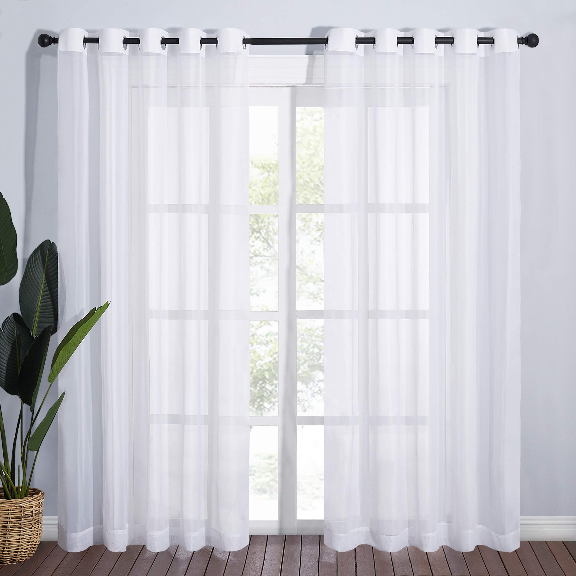 NICETOWN Sheer Curtains Panel 72" Long - Ring Top Window Treatment Sheer Voile Drapes for Bedroom/Living Room (White, Set of 2, W54 x L72)
