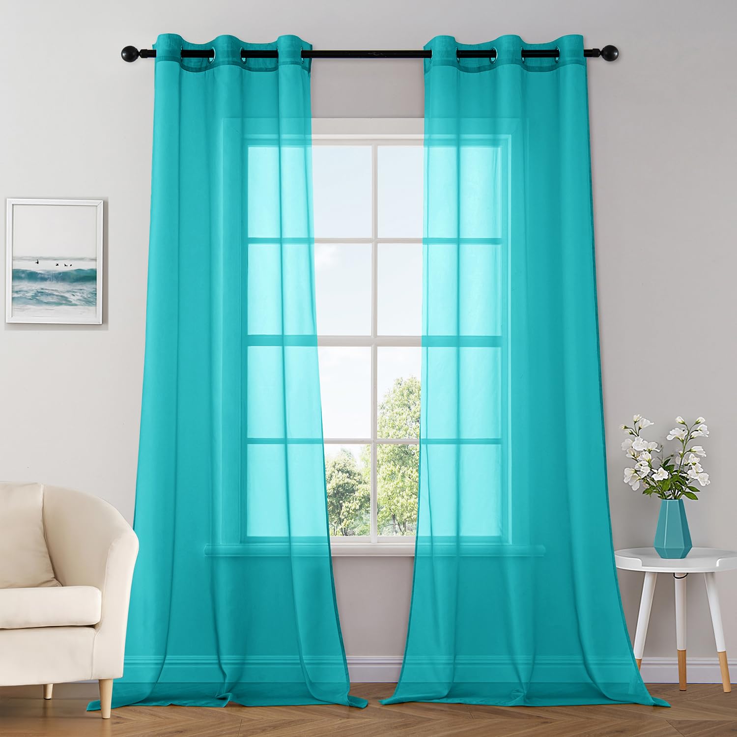 MIULEE Solid Color Sheer Curtains 84 Inches Long 2 Panels Set - Elegant Lightweight Grommet Light Filtering Window Voile Panels/Drapes/Treatment for Bedroom Living Room W42 x L84 Inch, White