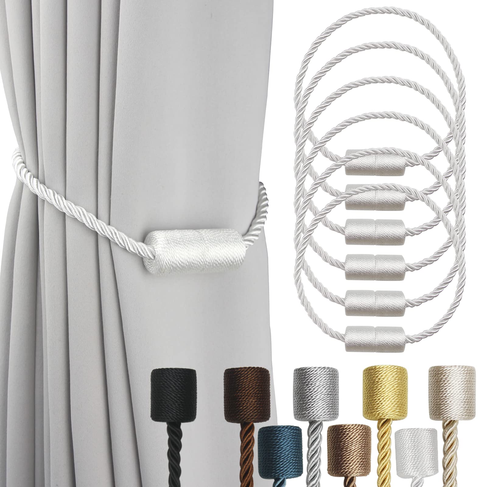 2 Pack Black Magnetic Rope Curtain Tiebacks