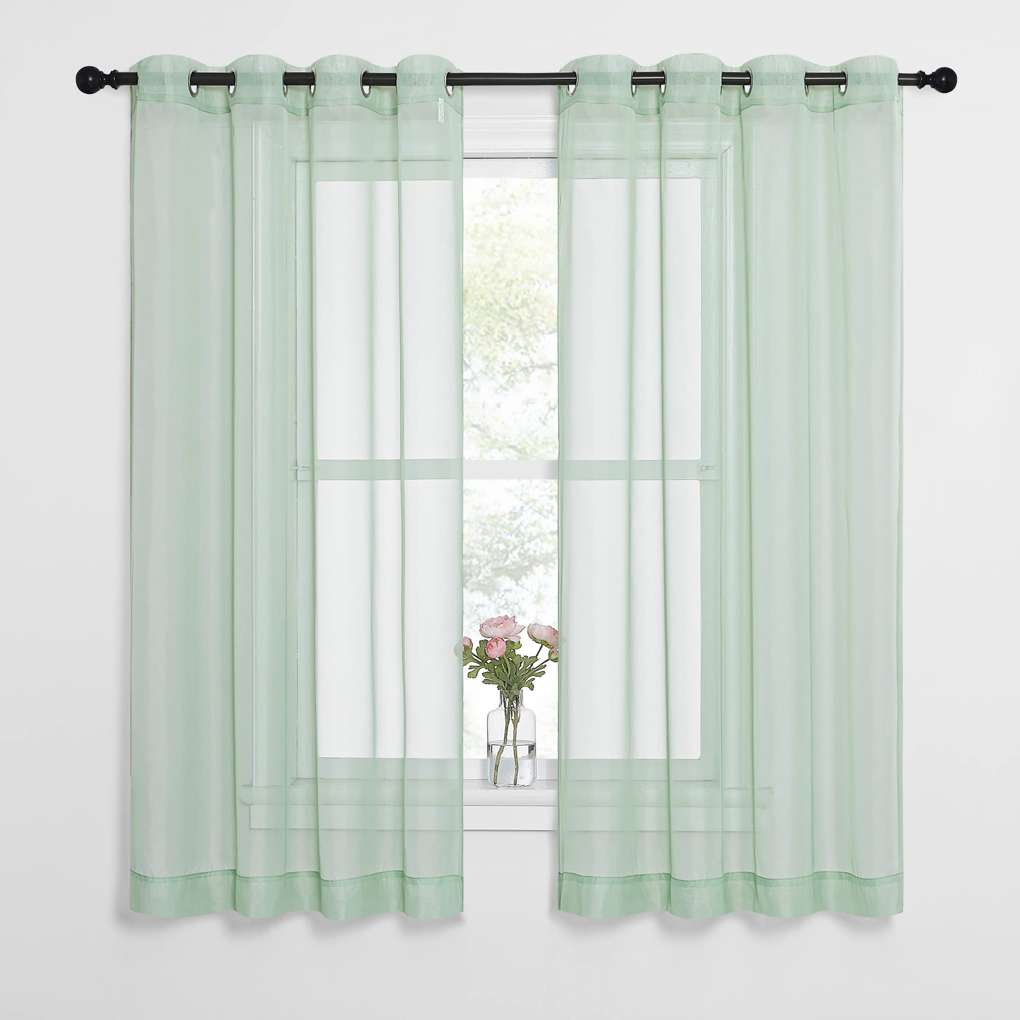 NICETOWN Sheer Curtains Panel 72" Long - Ring Top Window Treatment Sheer Voile Drapes for Bedroom/Living Room (White, Set of 2, W54 x L72)