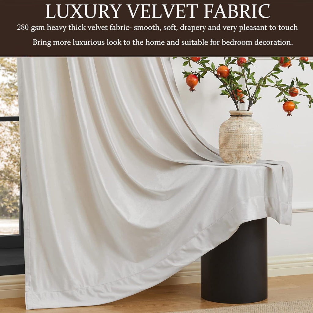 100% Blackout Ivory Off White Velvet Curtains 84 inch Long for Living Room,Set of 2 Panels Liner Rod Pocket Back Tab Thermal Window Drapes Room Darkening Heavy Decorative Curtains for Bedroom