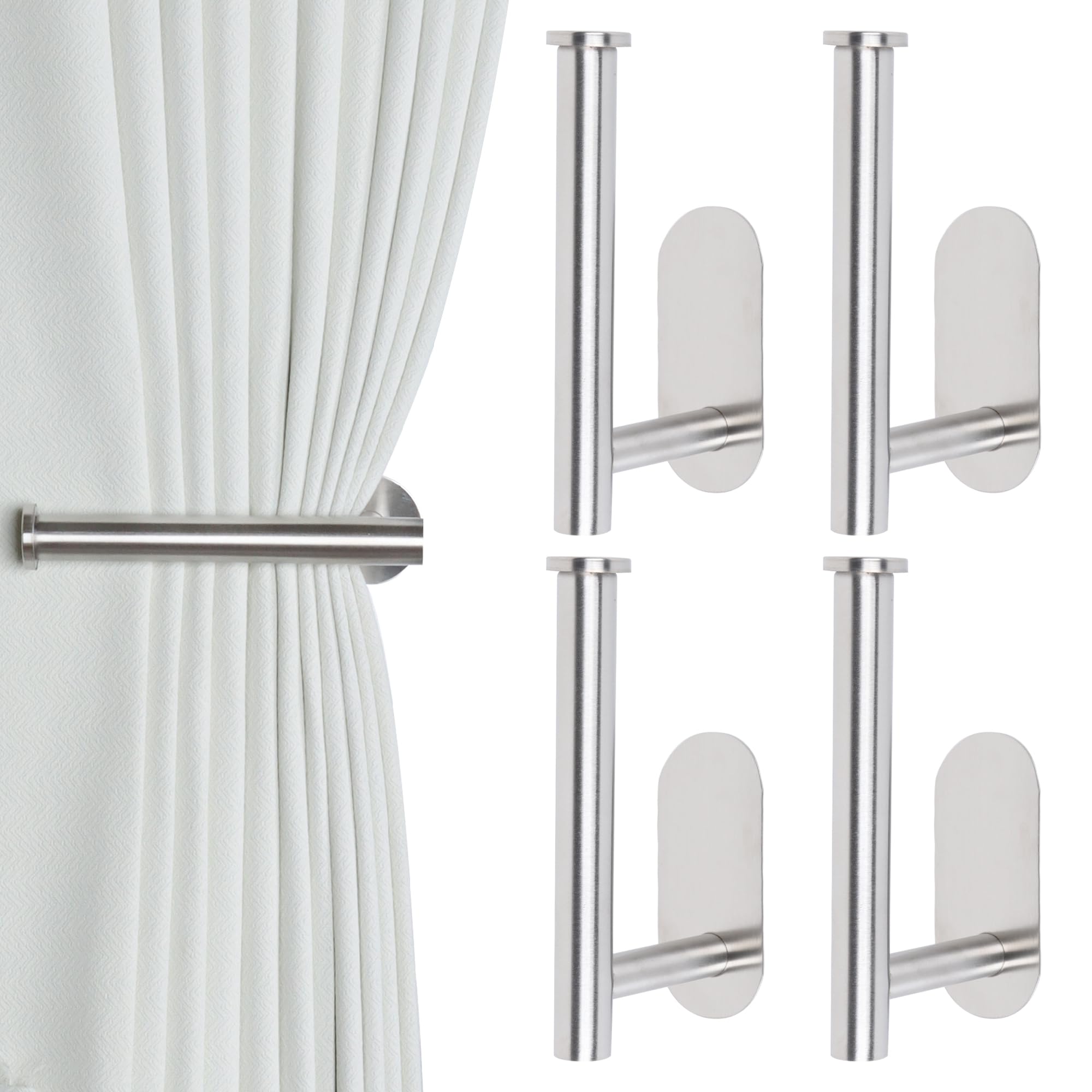 Groleca 2 Pack Adhesive Curtain Holdbacks Curtain Tie Backs Curtain Holdbacks No Drill Curtain Pull Backs Adhesive Curtain Hooks Curtain Holders for Drapes (2, Black)