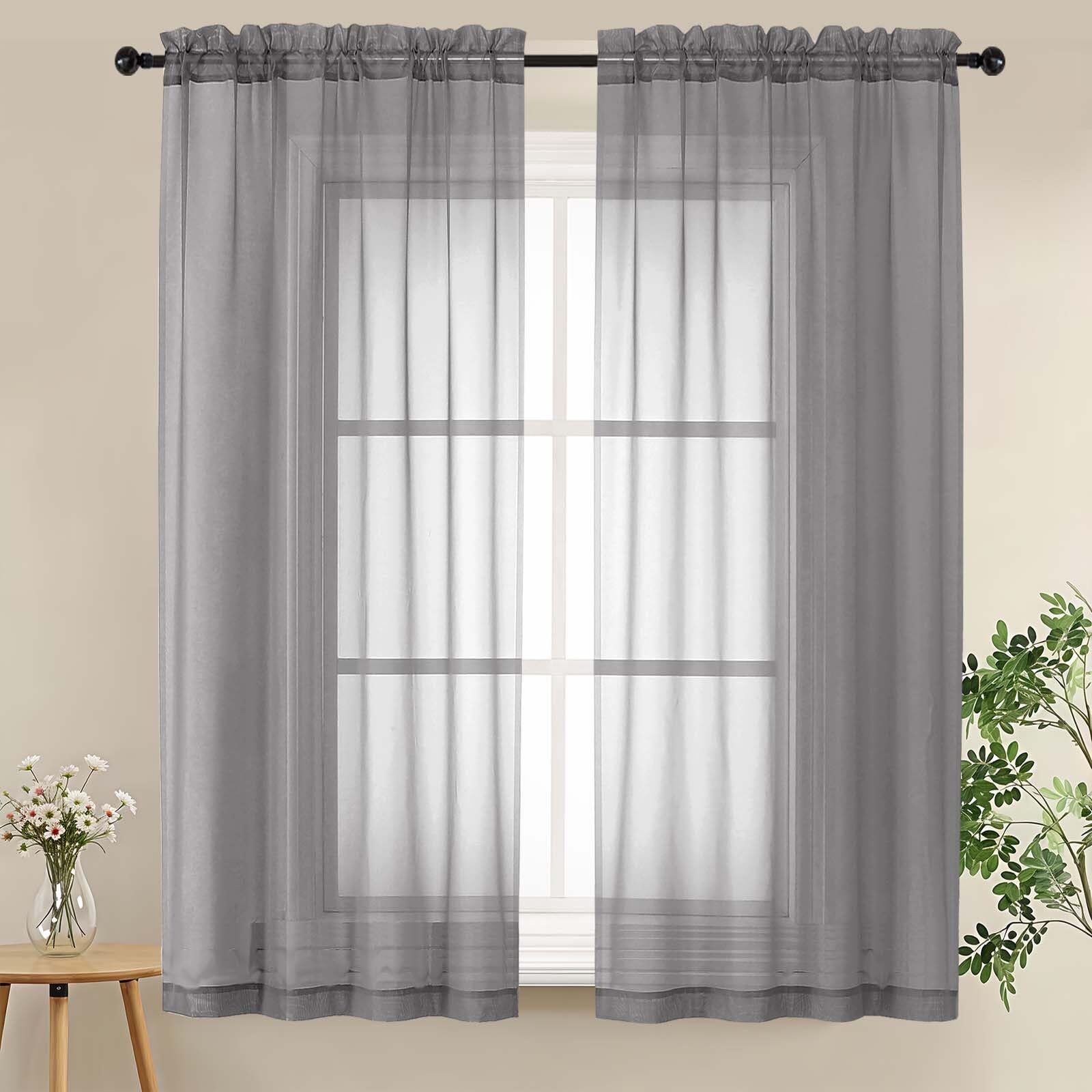 LIVEKID White Sheer Curtains 84 Inches Long 2 Panels - Light Filtering Breathable Voile Textured Sheer Curtains for Bedroom/Living Room, Rod Pocket Soft Elagant & Airy Solid Drapes, W42 x L84