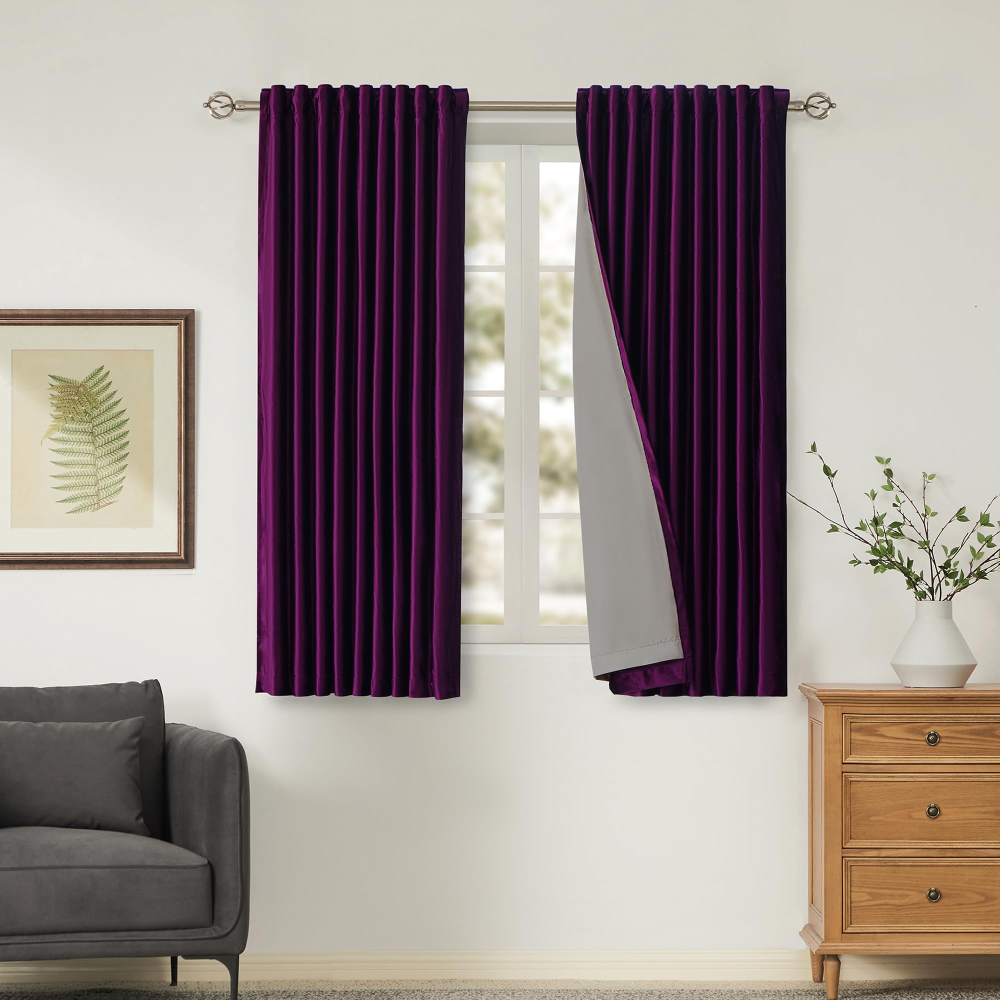100% Blackout Ivory Off White Velvet Curtains 84 inch Long for Living Room,Set of 2 Panels Liner Rod Pocket Back Tab Thermal Window Drapes Room Darkening Heavy Decorative Curtains for Bedroom
