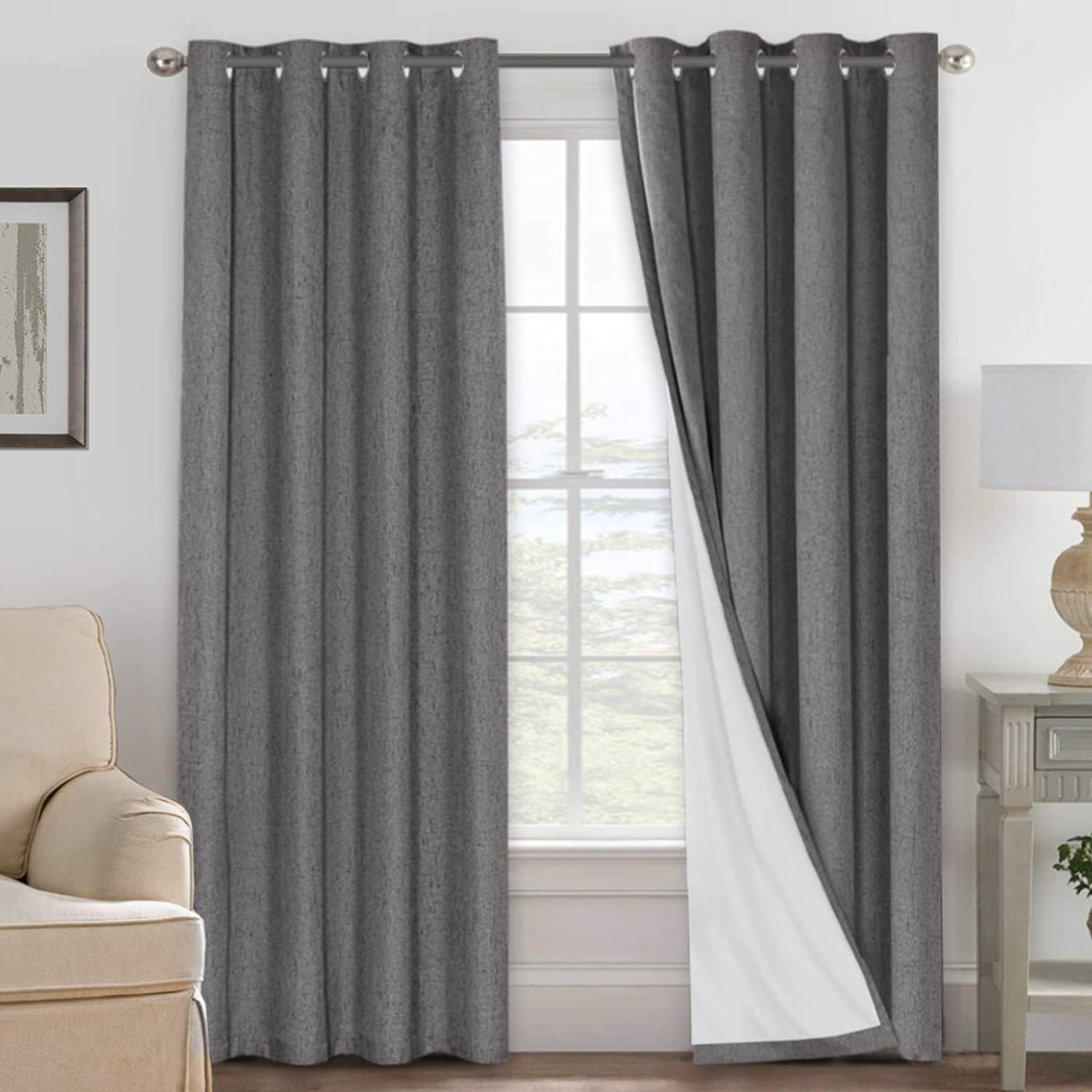 H.VERSAILTEX 100% Blackout Curtains Ivory, Linen Blackout Curtains 96 inch Curtains 2 Panel Set, Elegant Curtain for Bedroom Grommet Drapes for Living Room
