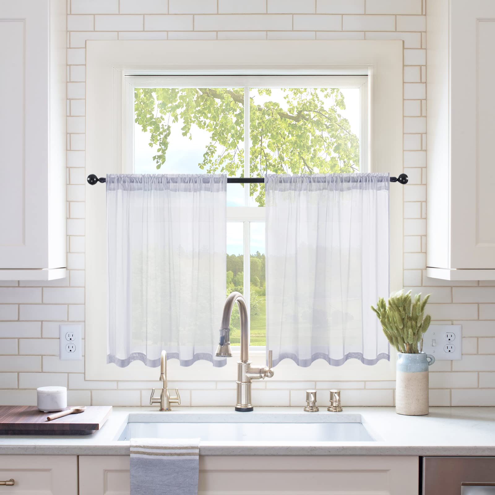 MIULEE White Sheer Curtains 96 inches Long Window Curtains 2 Panels Solid Color Elegant Window Voile Panels/Drapes/Treatment for Bedroom Living Room (54 X 96 Inches White)