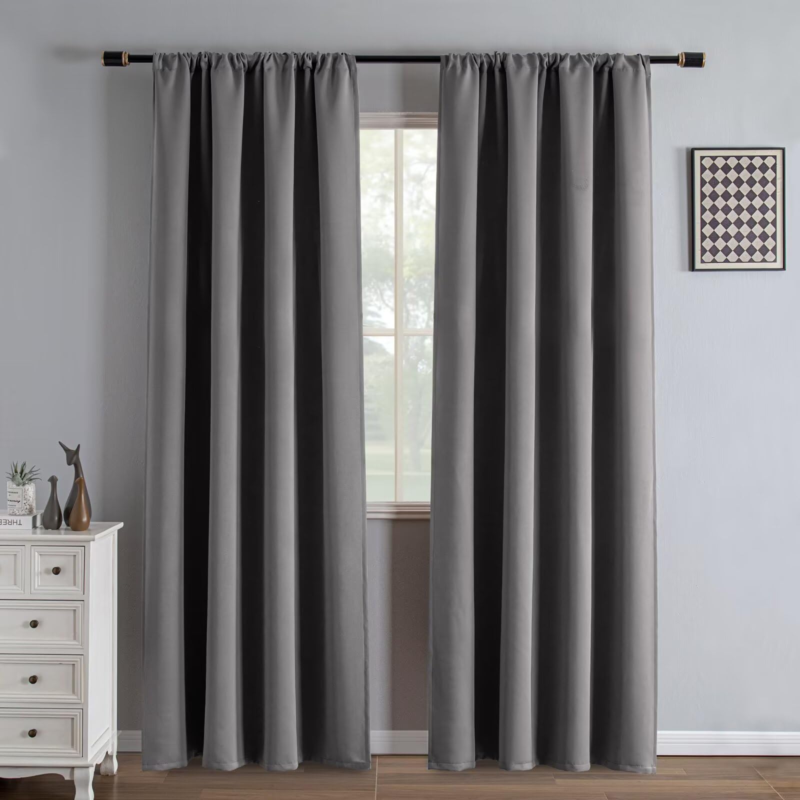 IGEMAEVE Black 100% Blackout Curtains 84 Inch Length 2 Panels Set, Black Out Curtains for Bedroom 84 Inch Long, Rod Pocket Energy Saving Room Darkening Drapes for Living Room Dining Room Window