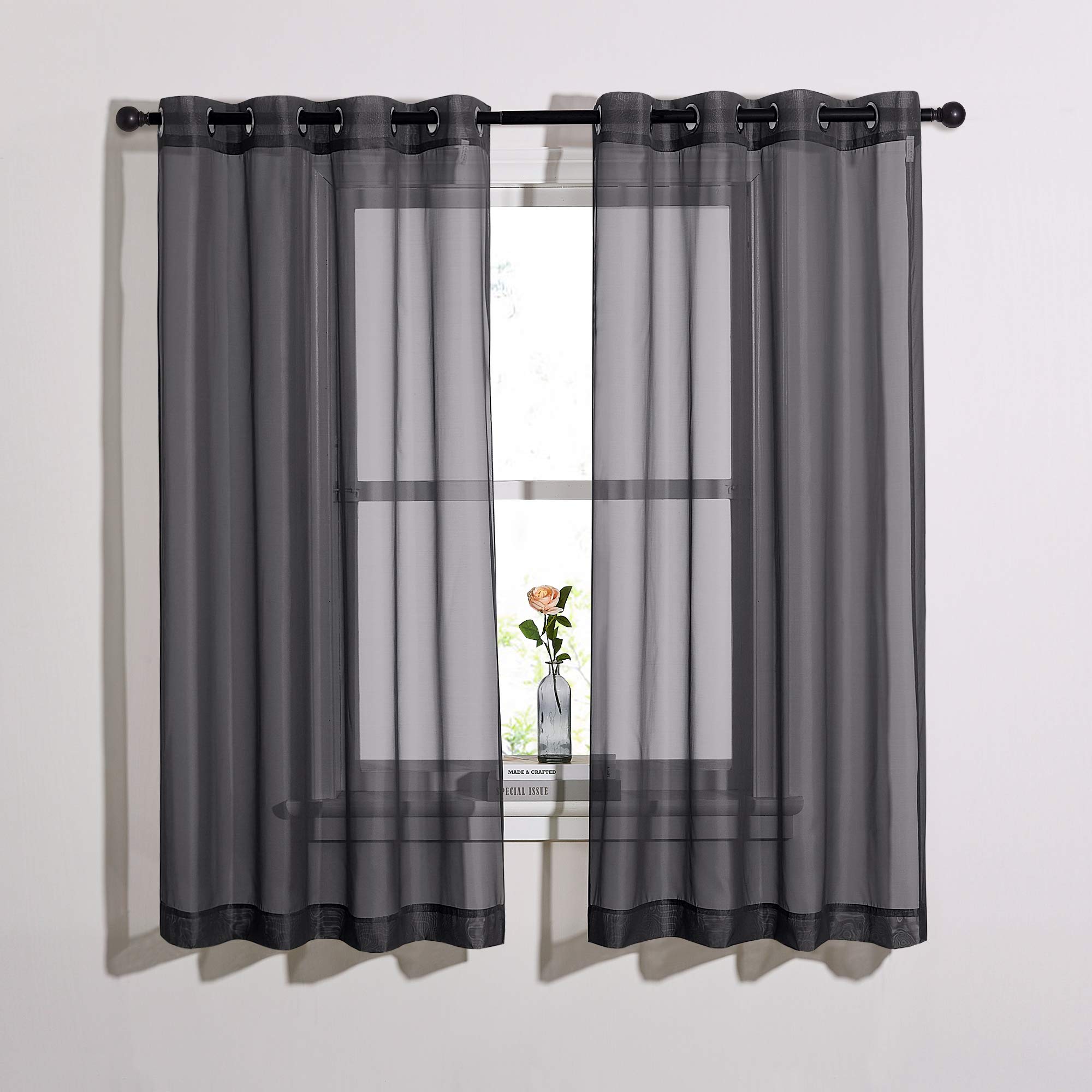 NICETOWN Sheer Curtains Panel 72" Long - Ring Top Window Treatment Sheer Voile Drapes for Bedroom/Living Room (White, Set of 2, W54 x L72)
