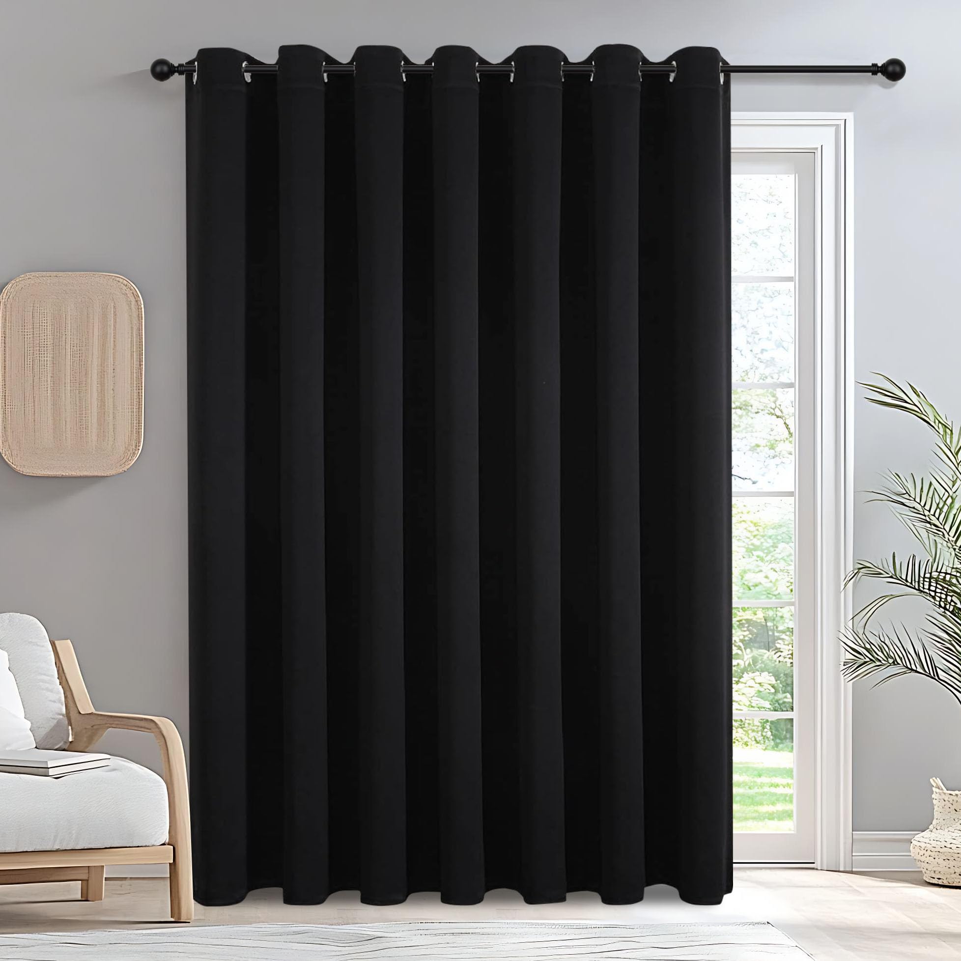 IGEMAEVE Black 100% Blackout Curtains 84 Inch Length 2 Panels Set, Black Out Curtains for Bedroom 84 Inch Long, Rod Pocket Energy Saving Room Darkening Drapes for Living Room Dining Room Window
