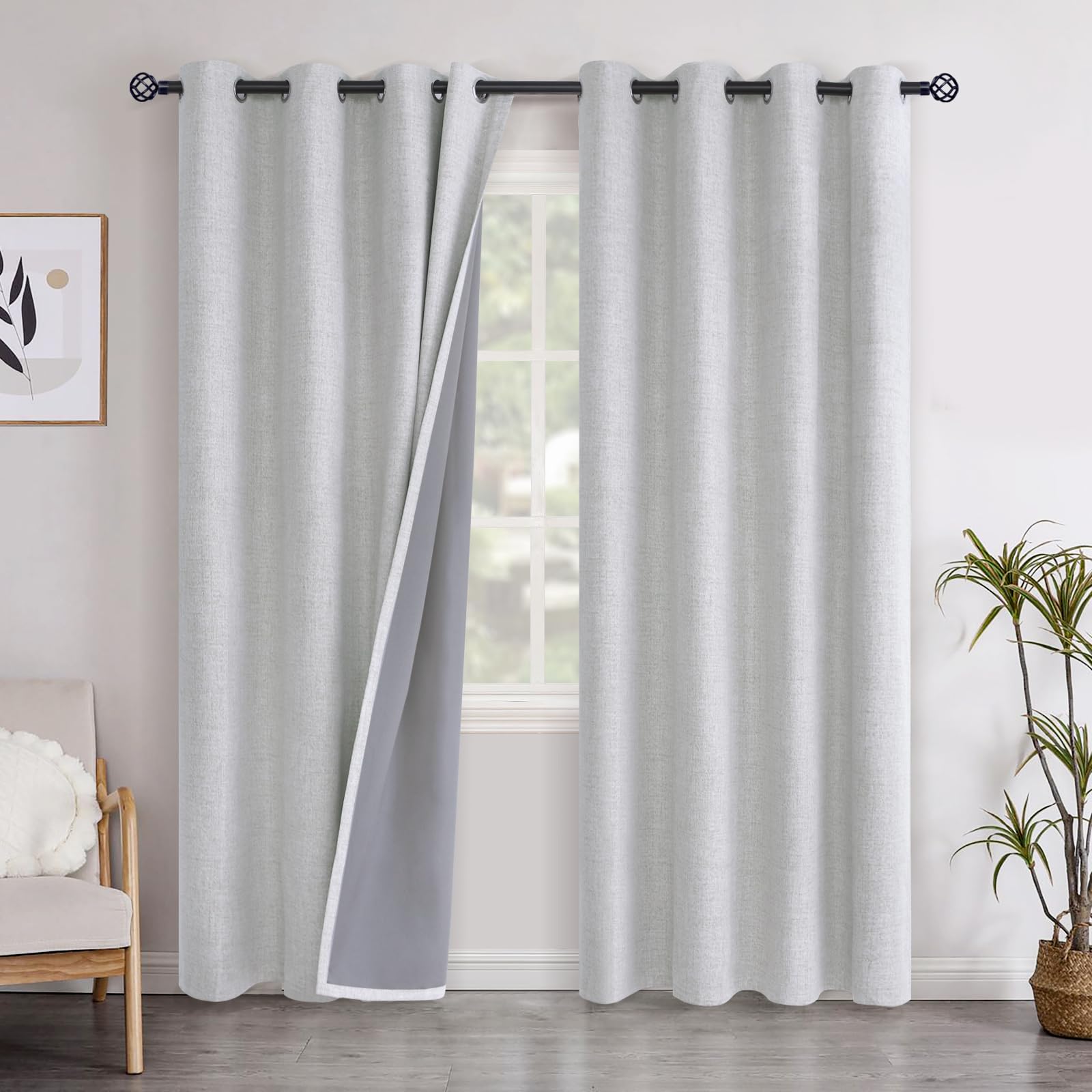 YoungsTex Linen Blackout Curtains 63 Inch Length for Bedroom, Room Darkening Window Drapes with Grommet Thermal Insulated Black Out Blinds for Living Room, 2 Panels, 52 X 63 Inch, Beige