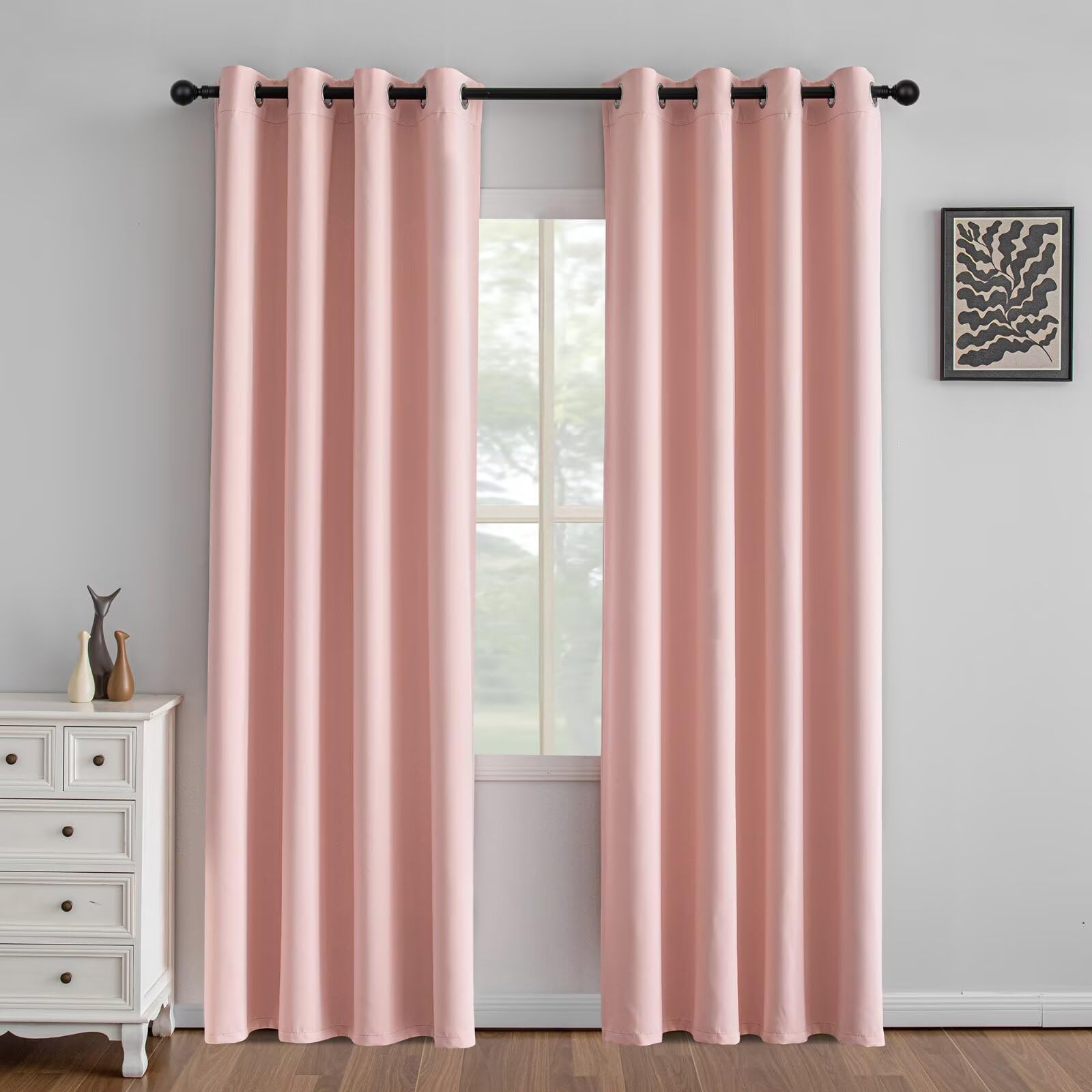 IGEMAEVE Black 100% Blackout Curtains 84 Inch Length 2 Panels Set, Black Out Curtains for Bedroom 84 Inch Long, Rod Pocket Energy Saving Room Darkening Drapes for Living Room Dining Room Window