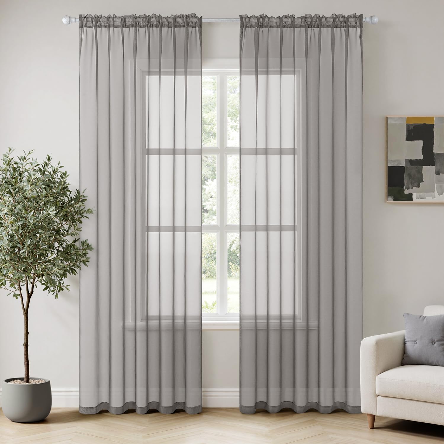MIULEE 2 Panels Solid Color White Sheer Window Curtains Elegant Window Voile Panels/Drapes/Treatment for Bedroom Living Room (54 X 84 Inches White)