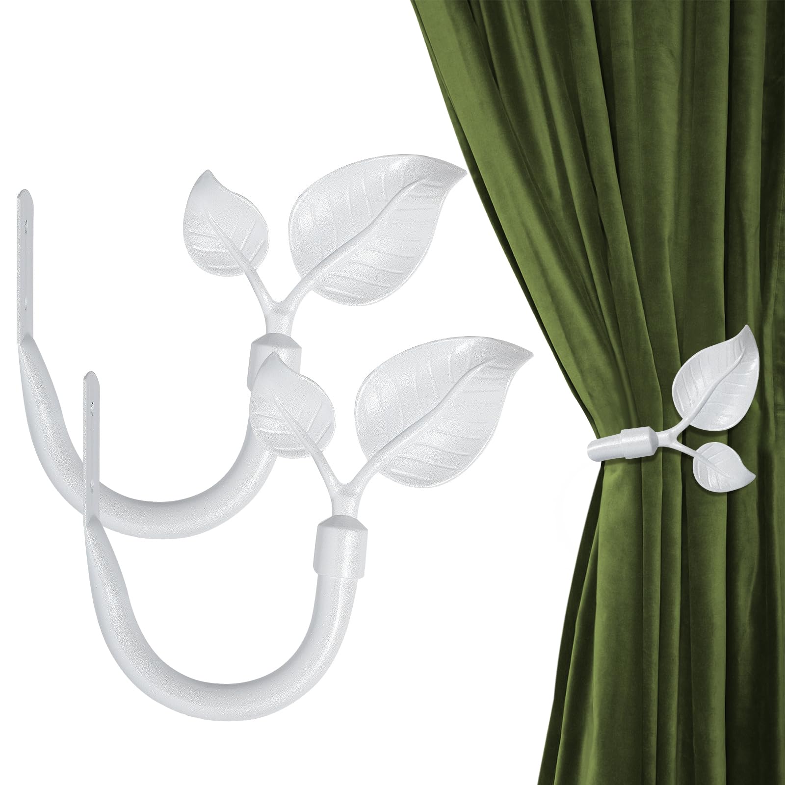 HIKMLK Leaf Shaped Curtain Tieback Holdbacks 2pcs, Handmade Metal Curtain Side Holders for Wall, Curtain Hook Pull Backs for Drapes Window Decoration