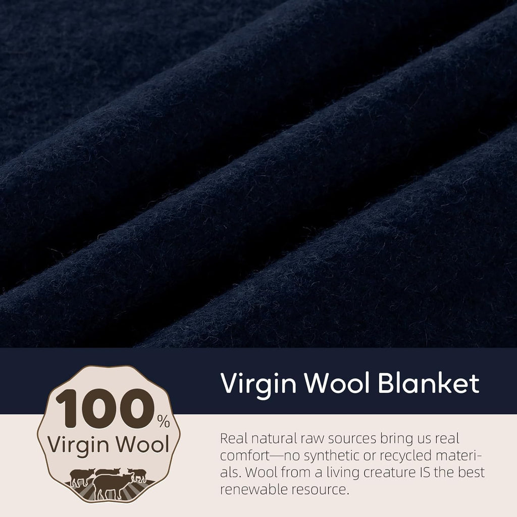 Molithe 100% Wool Blanket, 48" x 62", Warm, Thick, Washable, Military Wool Blanket, Great for Camping, Outdoors, Sporting Events, Survival Kits，Navy