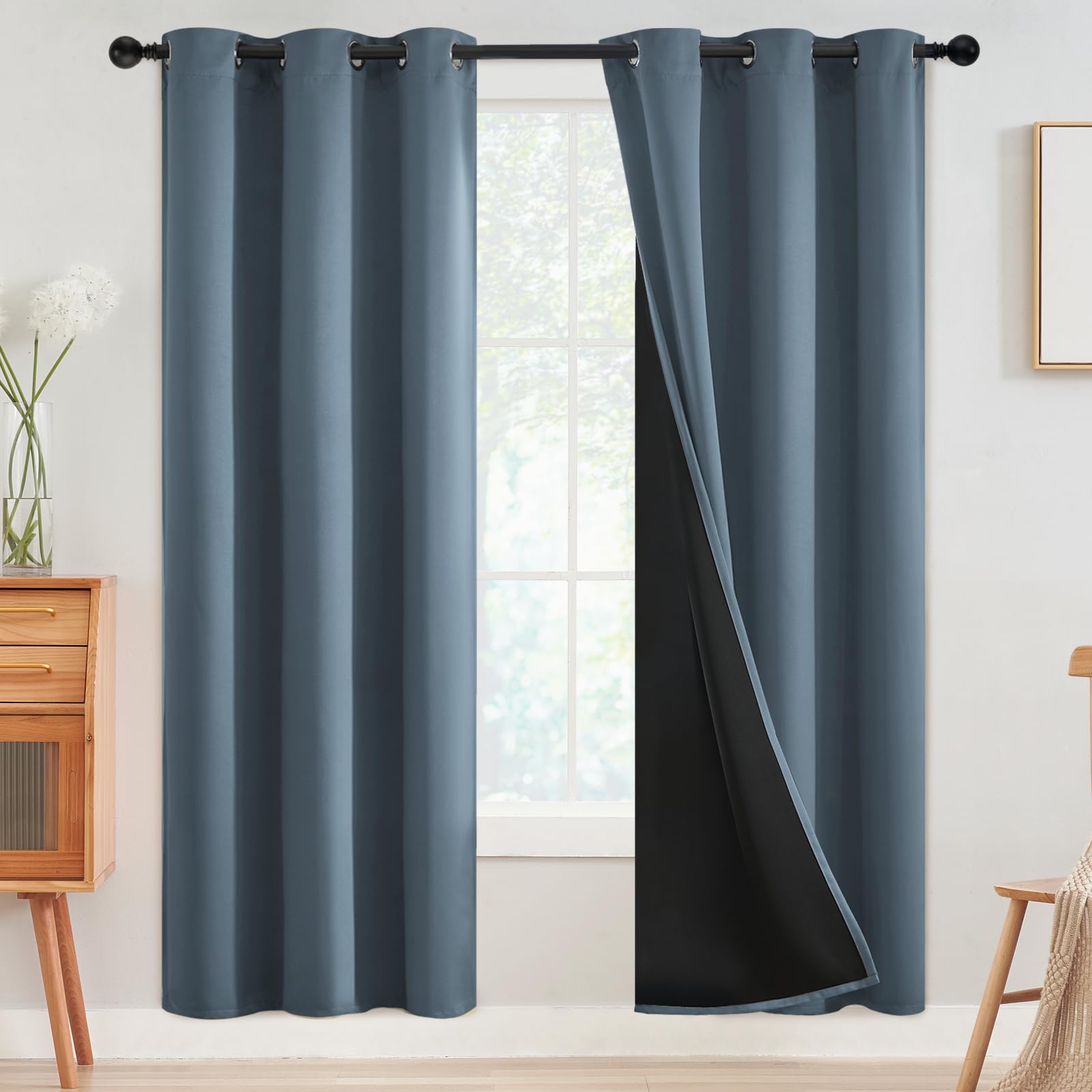 SimpleHome 100% Blackout Curtains for Bedroom,Thermal Insulated Grommet Window Drapes Room Darkening Cream Curtains for Living Room with Black Back,52 x 84 Inch,2 Panels