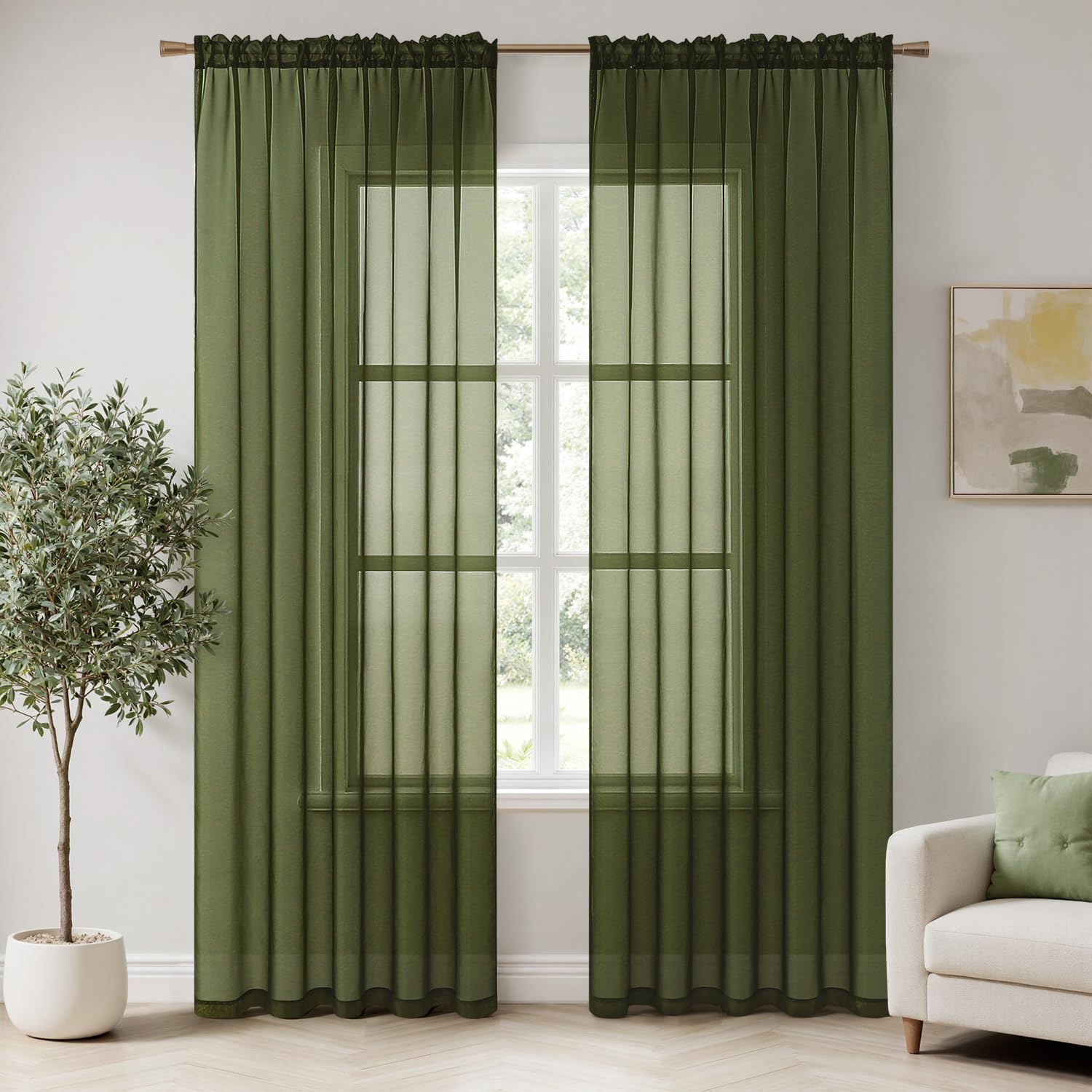 MIULEE White Sheer Curtains 96 inches Long Window Curtains 2 Panels Solid Color Elegant Window Voile Panels/Drapes/Treatment for Bedroom Living Room (54 X 96 Inches White)