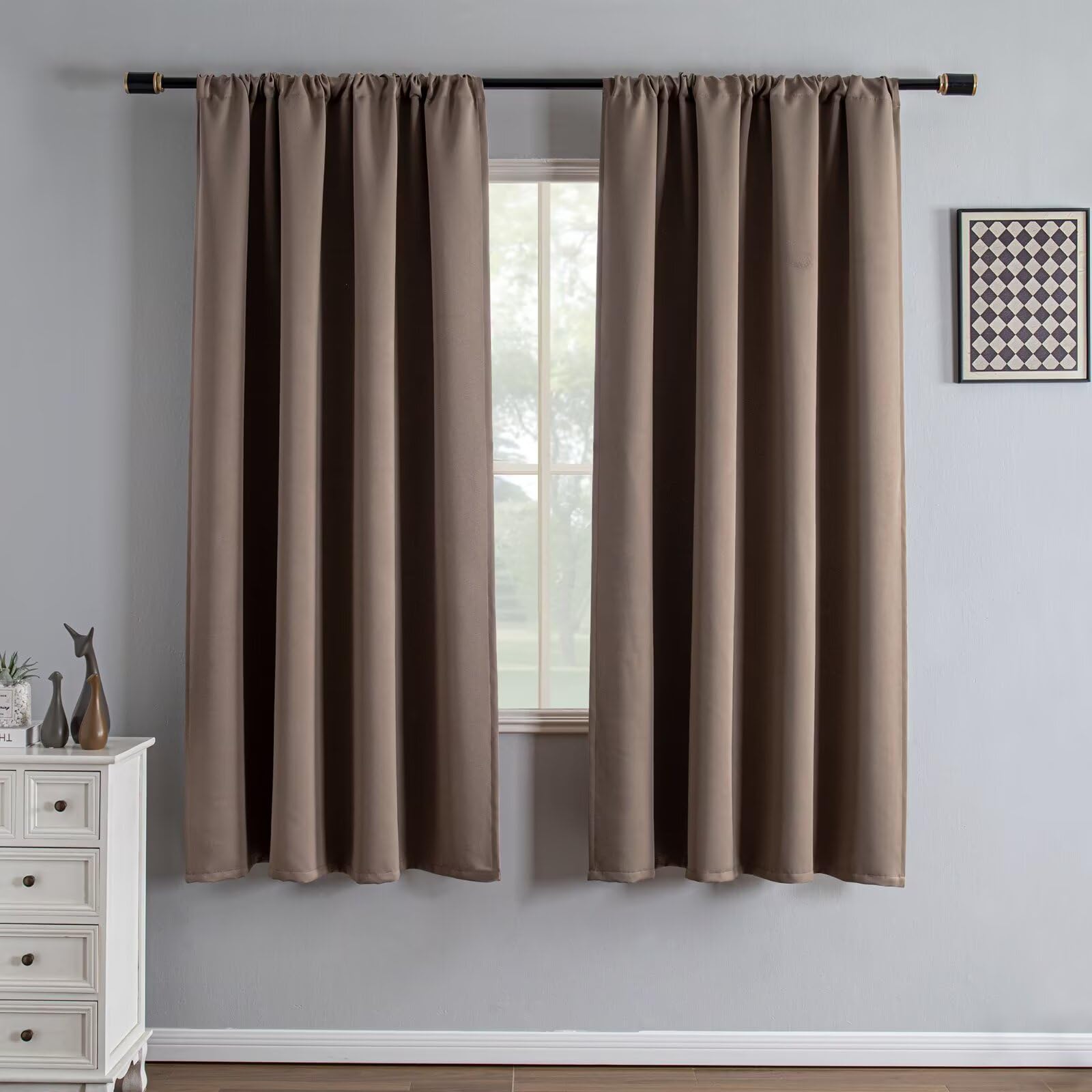 IGEMAEVE Black 100% Blackout Curtains 84 Inch Length 2 Panels Set, Black Out Curtains for Bedroom 84 Inch Long, Rod Pocket Energy Saving Room Darkening Drapes for Living Room Dining Room Window