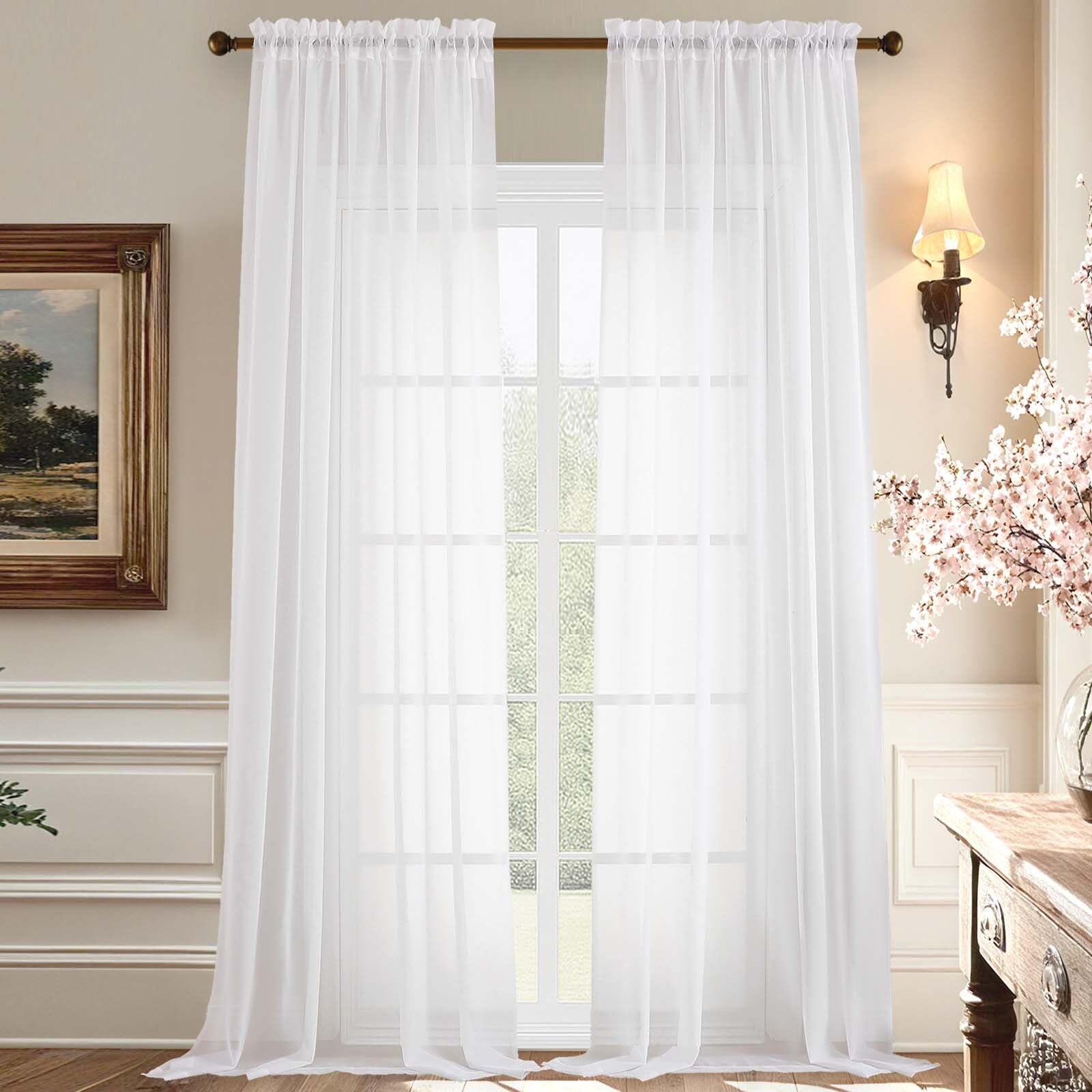 Aiyufeng Blush Pink Sheer Curtains 84 Inches Long 2 Panels Set, Light Filtering Soft Airy Voile Rod Pocket Baby Pink Sheer Window Drapes for Bedroom Living Room, Each 40Wx84L Inches