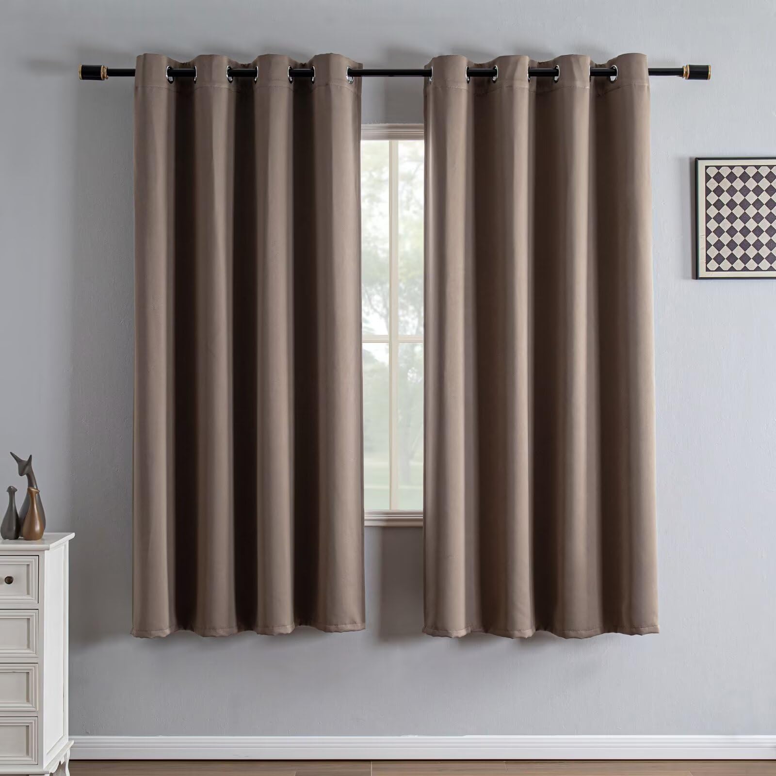IGEMAEVE Black 100% Blackout Curtains 84 Inch Length 2 Panels Set, Black Out Curtains for Bedroom 84 Inch Long, Rod Pocket Energy Saving Room Darkening Drapes for Living Room Dining Room Window