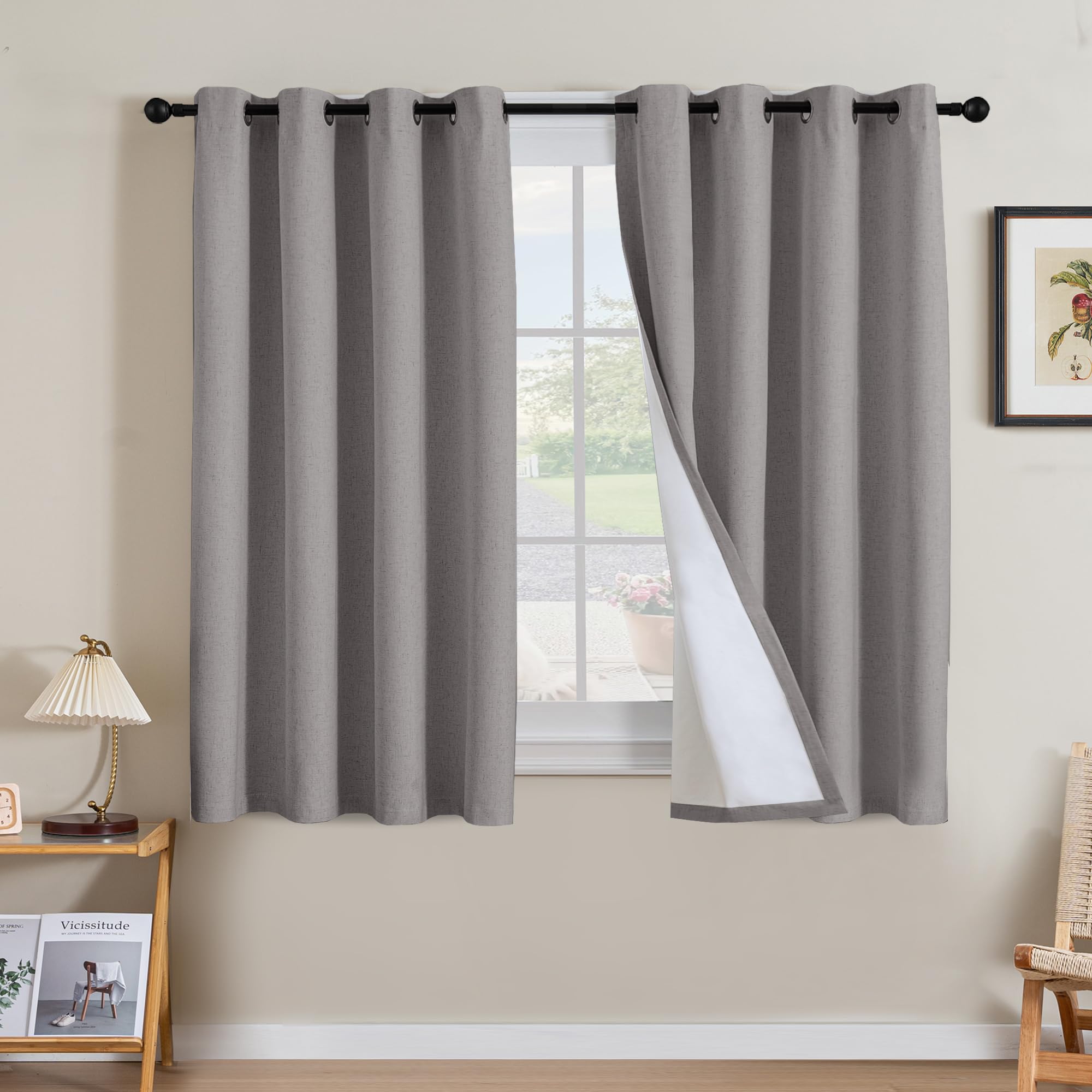 H.VERSAILTEX 100% Blackout Curtains Ivory, Linen Blackout Curtains 96 inch Curtains 2 Panel Set, Elegant Curtain for Bedroom Grommet Drapes for Living Room