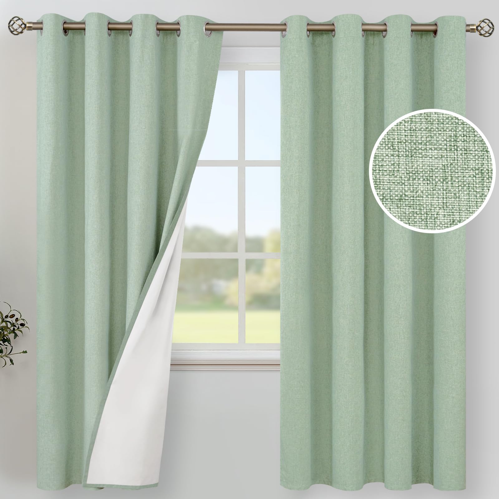YoungsTex Linen Blackout Curtains 63 Inches Long for Bedroom, Room Darkening Window Drapes with Grommet Thermal Insulated Black Out for Living Room, 2 Panels, 52 X 63 Inch