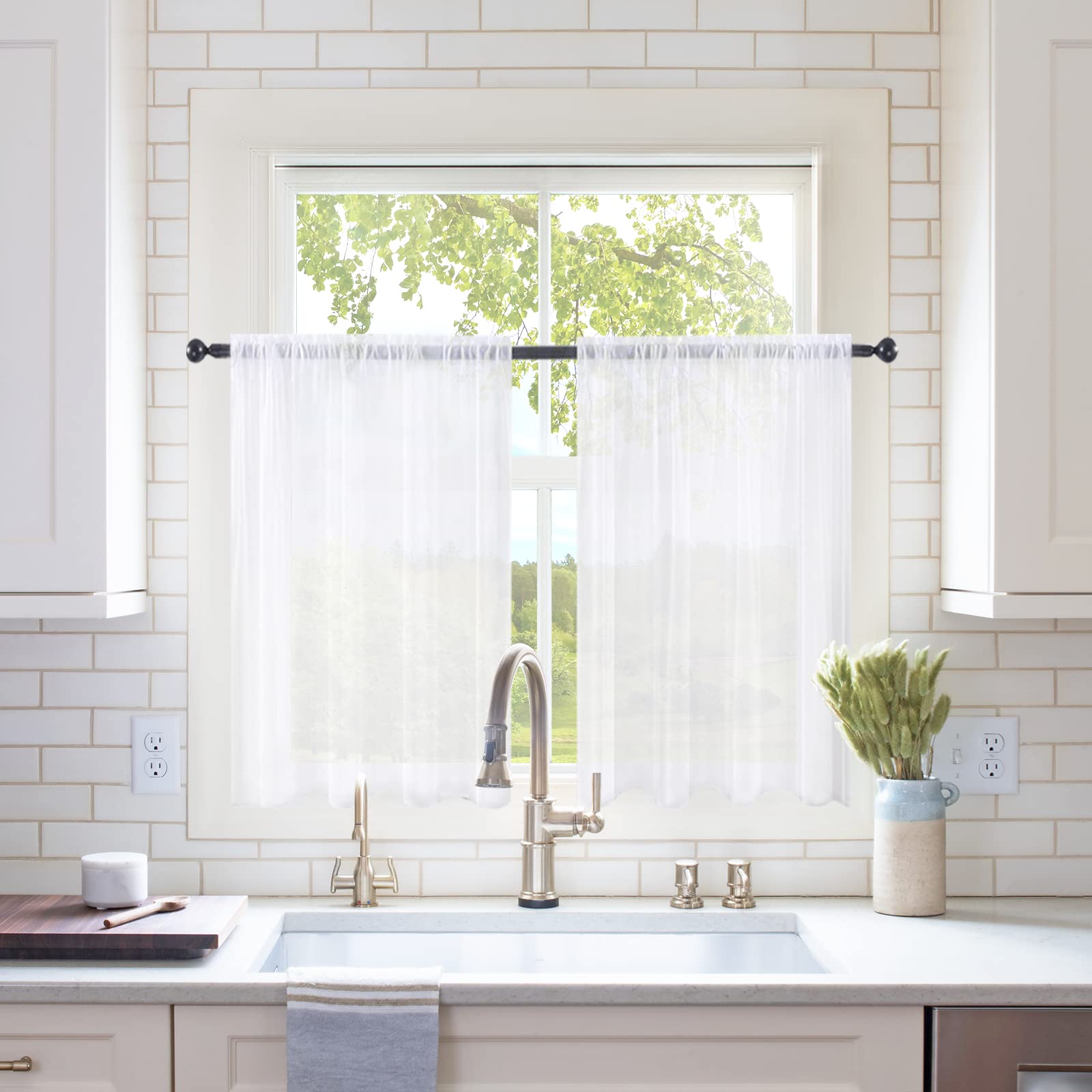 MIULEE White Sheer Curtains 96 inches Long Window Curtains 2 Panels Solid Color Elegant Window Voile Panels/Drapes/Treatment for Bedroom Living Room (54 X 96 Inches White)