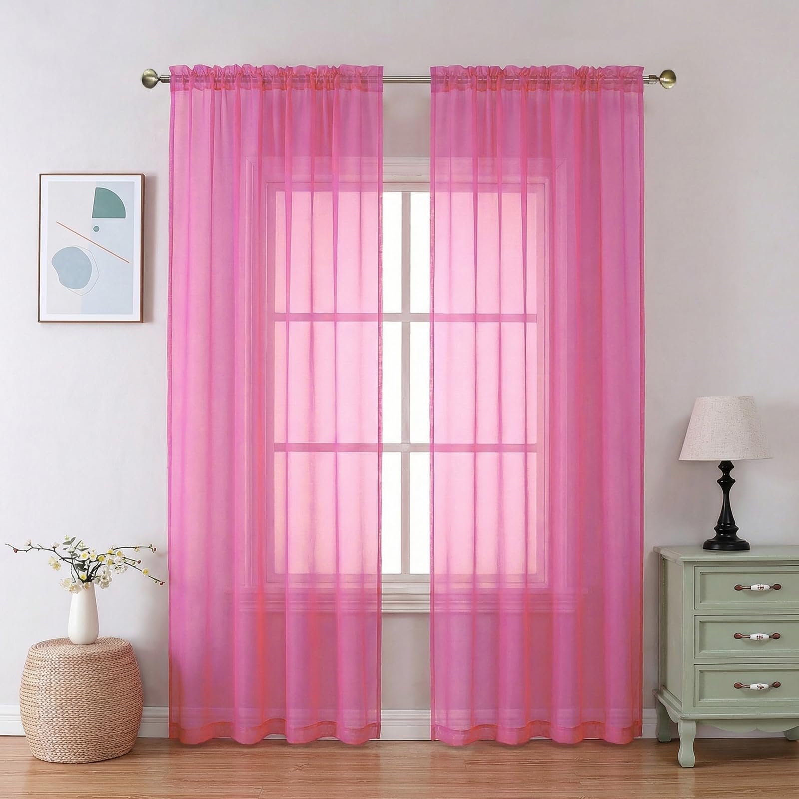 Aiyufeng Blush Pink Sheer Curtains 84 Inches Long 2 Panels Set, Light Filtering Soft Airy Voile Rod Pocket Baby Pink Sheer Window Drapes for Bedroom Living Room, Each 40Wx84L Inches