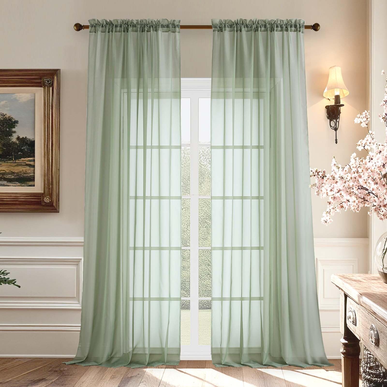 Aiyufeng Blush Pink Sheer Curtains 84 Inches Long 2 Panels Set, Light Filtering Soft Airy Voile Rod Pocket Baby Pink Sheer Window Drapes for Bedroom Living Room, Each 40Wx84L Inches