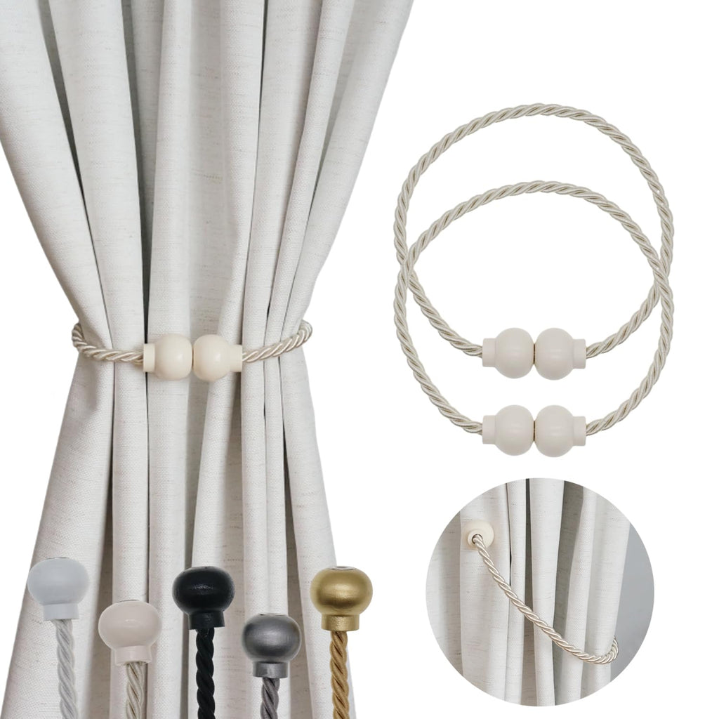 2 Pack Magnetic Curtain Tiebacks Modern Handmade Rope Curtain Tie Backs Decorative Drapes Weave Holdbacks for Home Outdoor Bedroom Office Decorative Curtain, Gold