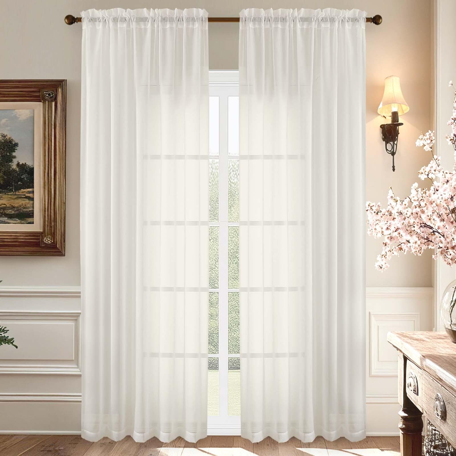 Aiyufeng Blush Pink Sheer Curtains 84 Inches Long 2 Panels Set, Light Filtering Soft Airy Voile Rod Pocket Baby Pink Sheer Window Drapes for Bedroom Living Room, Each 40Wx84L Inches