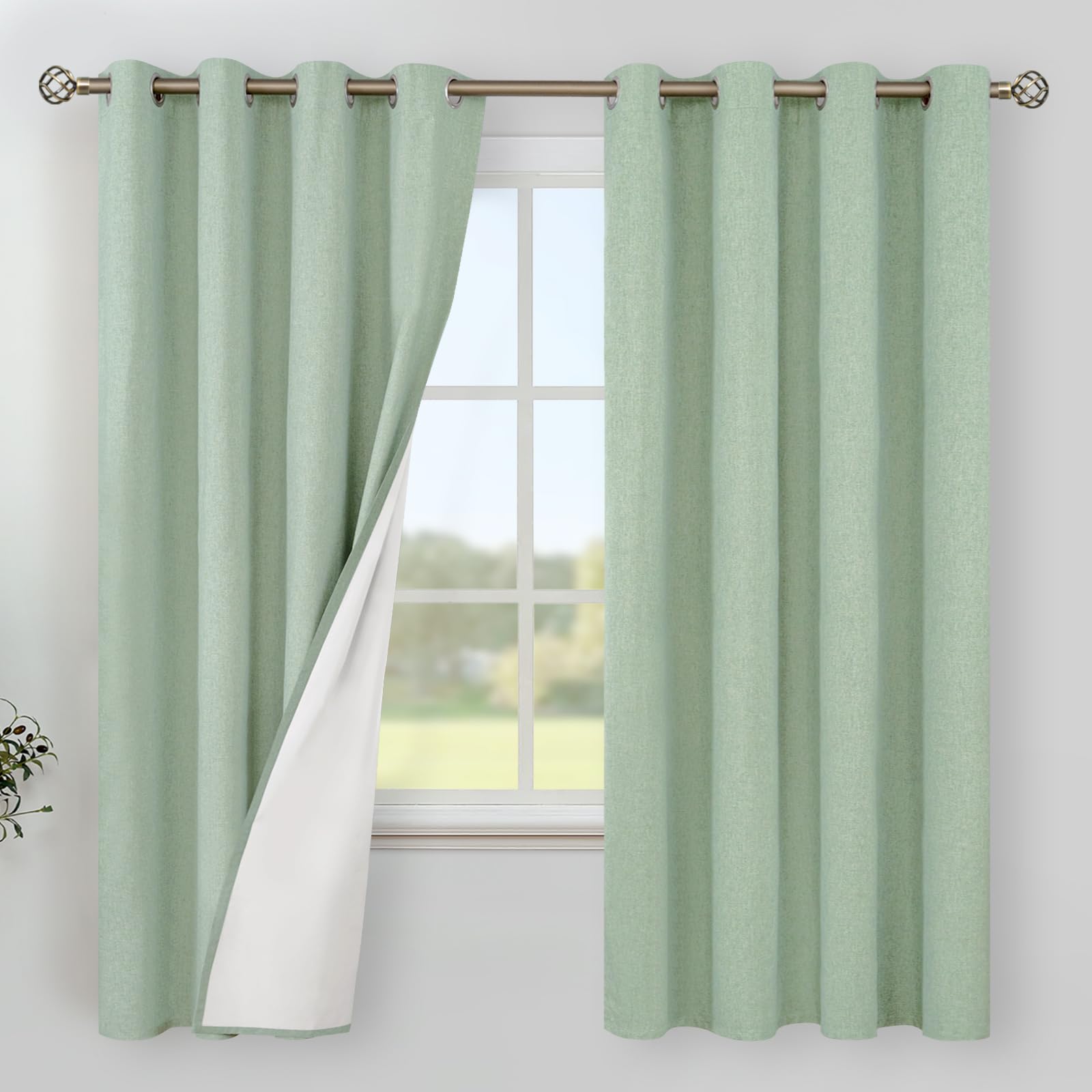 YoungsTex Linen Blackout Curtains 63 Inches Long for Bedroom, Room Darkening Window Drapes with Grommet Thermal Insulated Black Out for Living Room, 2 Panels, 52 X 63 Inch