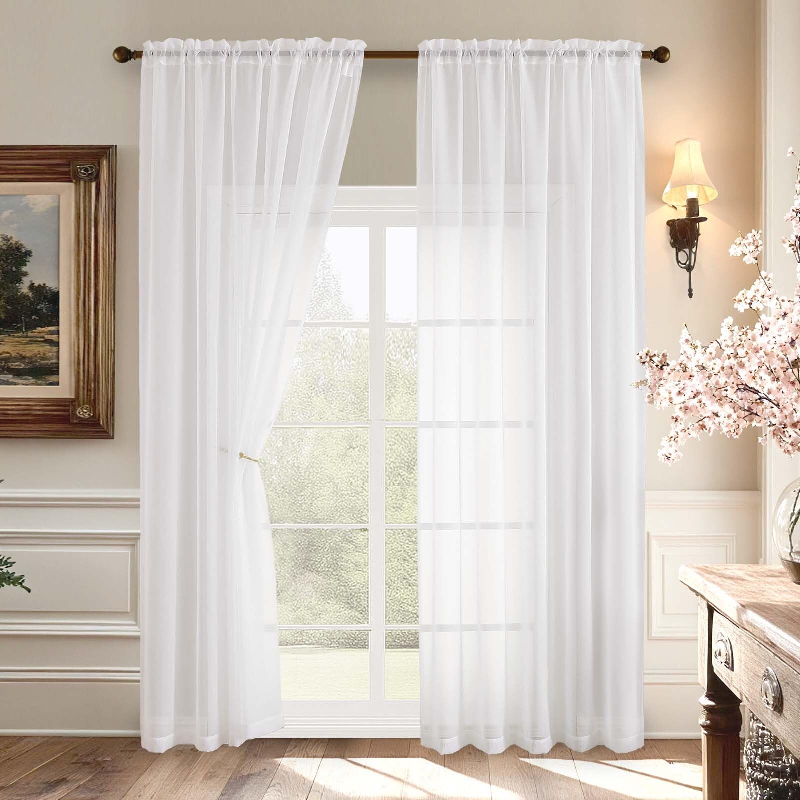 Aiyufeng Blush Pink Sheer Curtains 84 Inches Long 2 Panels Set, Light Filtering Soft Airy Voile Rod Pocket Baby Pink Sheer Window Drapes for Bedroom Living Room, Each 40Wx84L Inches