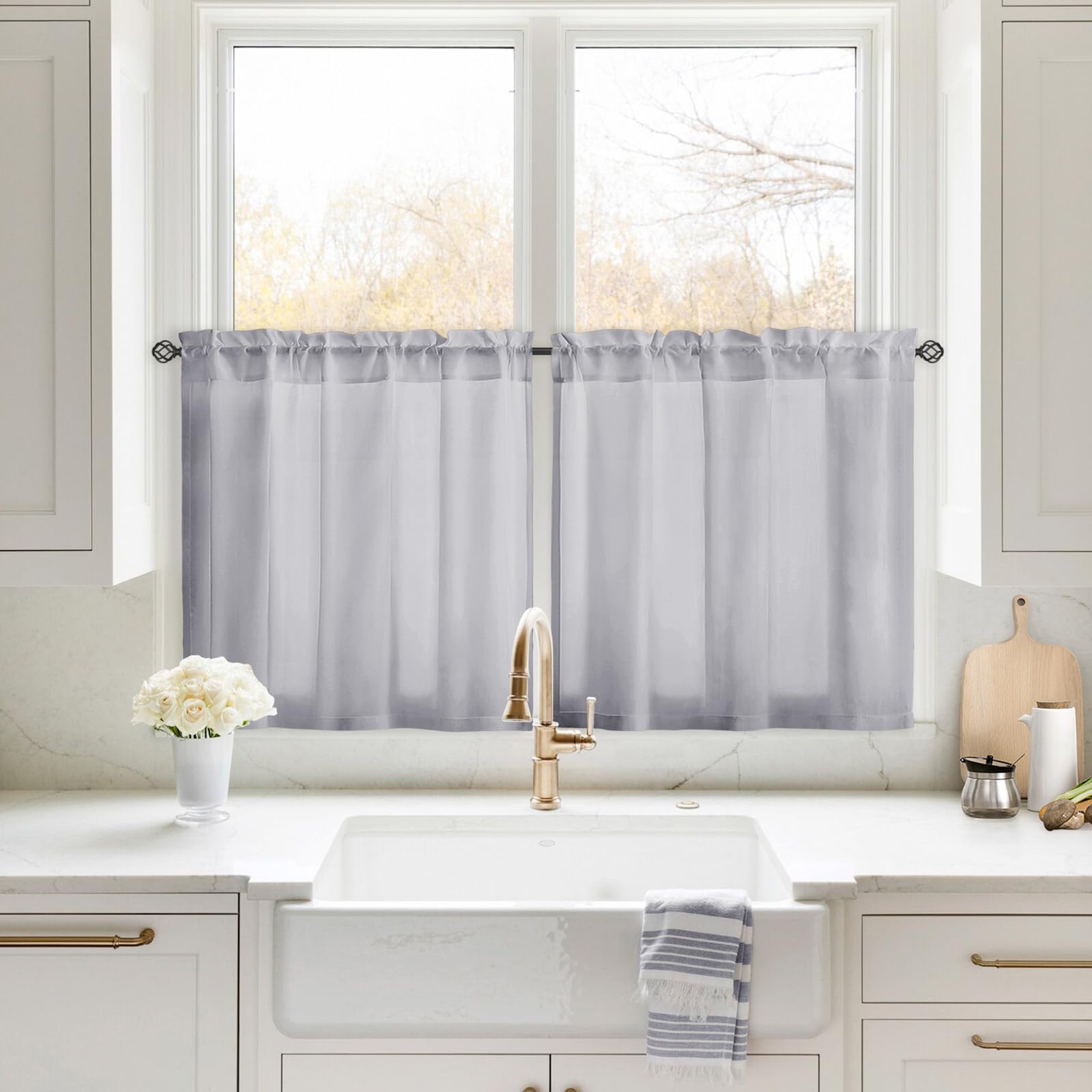 HOMEIDEAS Non-See-Through White Privacy Sheer Curtains 52 X 84 Inches Long 2 Panels Sheer Curtains Light Filtering Window Curtains Drapes for Bedroom Living Room