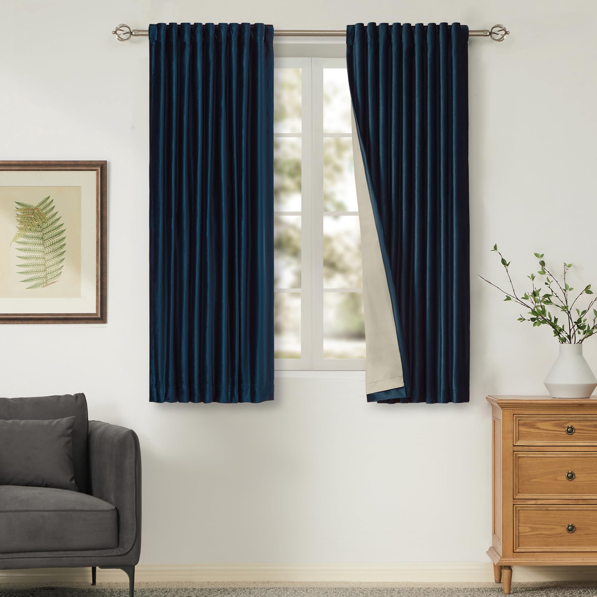 100% Blackout Ivory Off White Velvet Curtains 84 inch Long for Living Room,Set of 2 Panels Liner Rod Pocket Back Tab Thermal Window Drapes Room Darkening Heavy Decorative Curtains for Bedroom