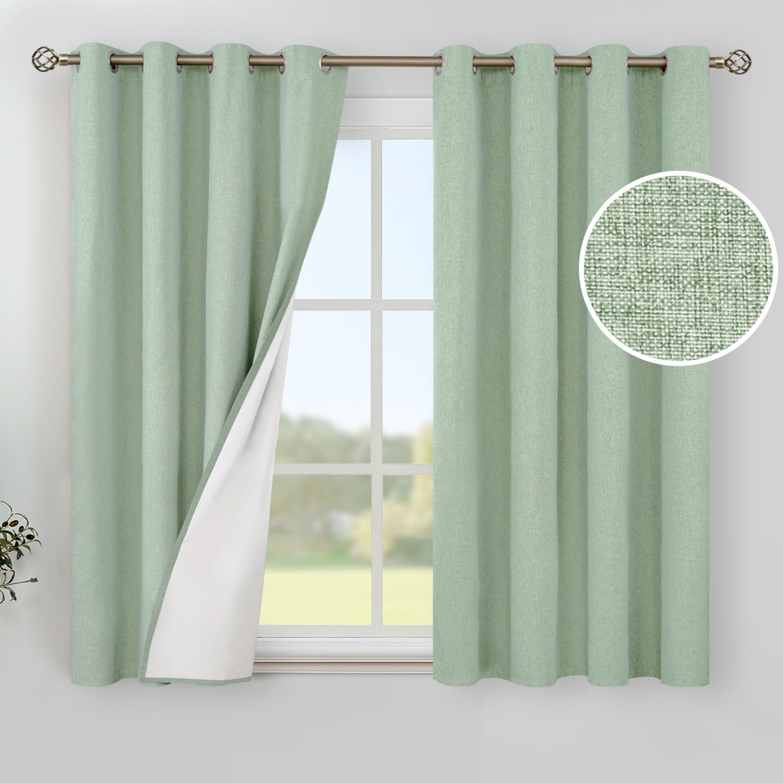 YoungsTex Linen Blackout Curtains 63 Inches Long for Bedroom, Room Darkening Window Drapes with Grommet Thermal Insulated Black Out for Living Room, 2 Panels, 52 X 63 Inch