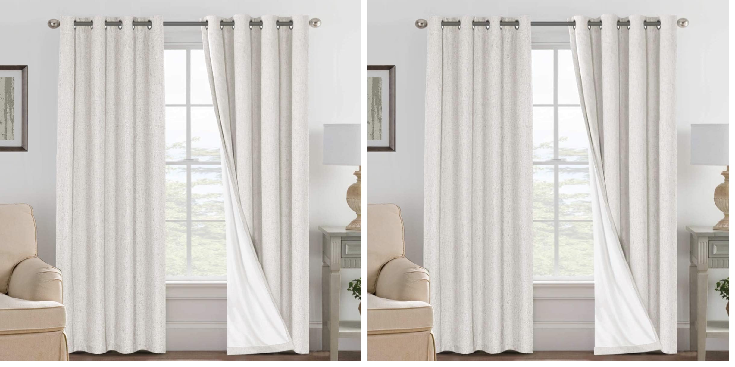 H.VERSAILTEX 100% Blackout Curtains Ivory, Linen Blackout Curtains 96 inch Curtains 2 Panel Set, Elegant Curtain for Bedroom Grommet Drapes for Living Room