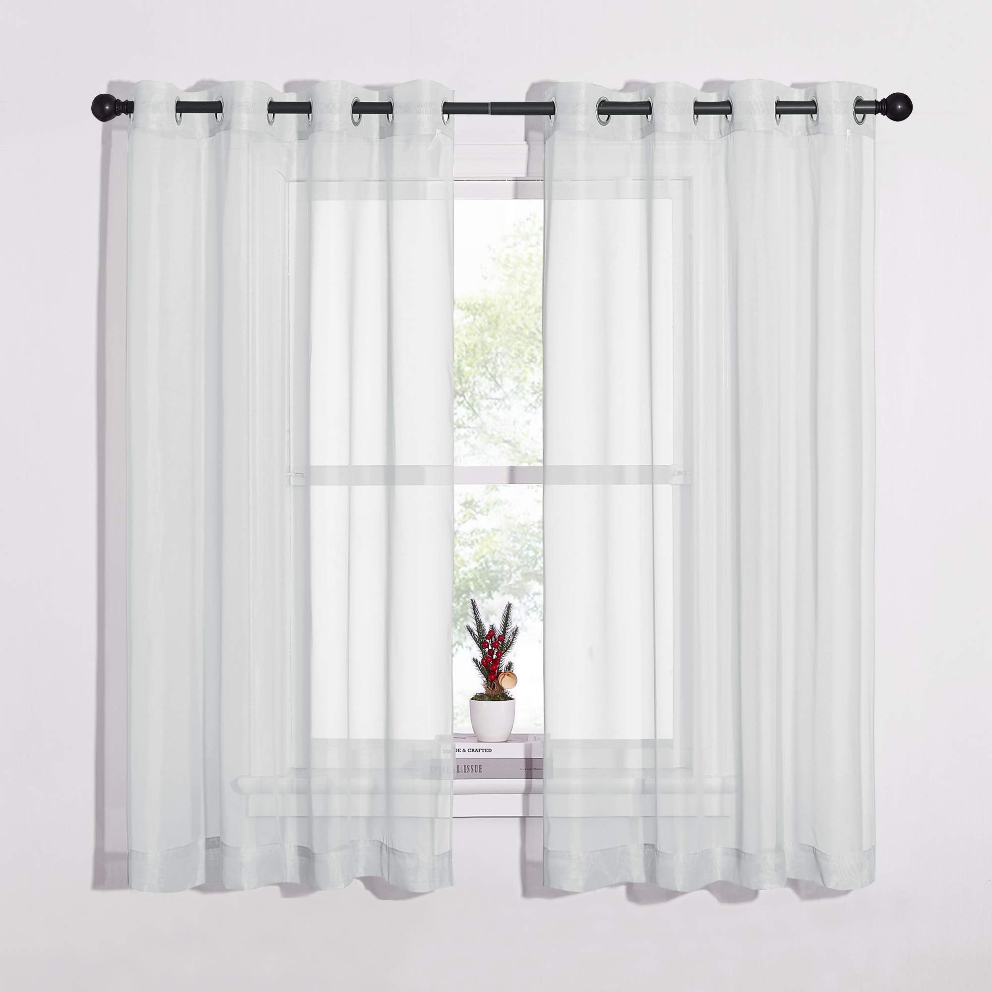 NICETOWN Sheer Curtains Panel 72" Long - Ring Top Window Treatment Sheer Voile Drapes for Bedroom/Living Room (White, Set of 2, W54 x L72)