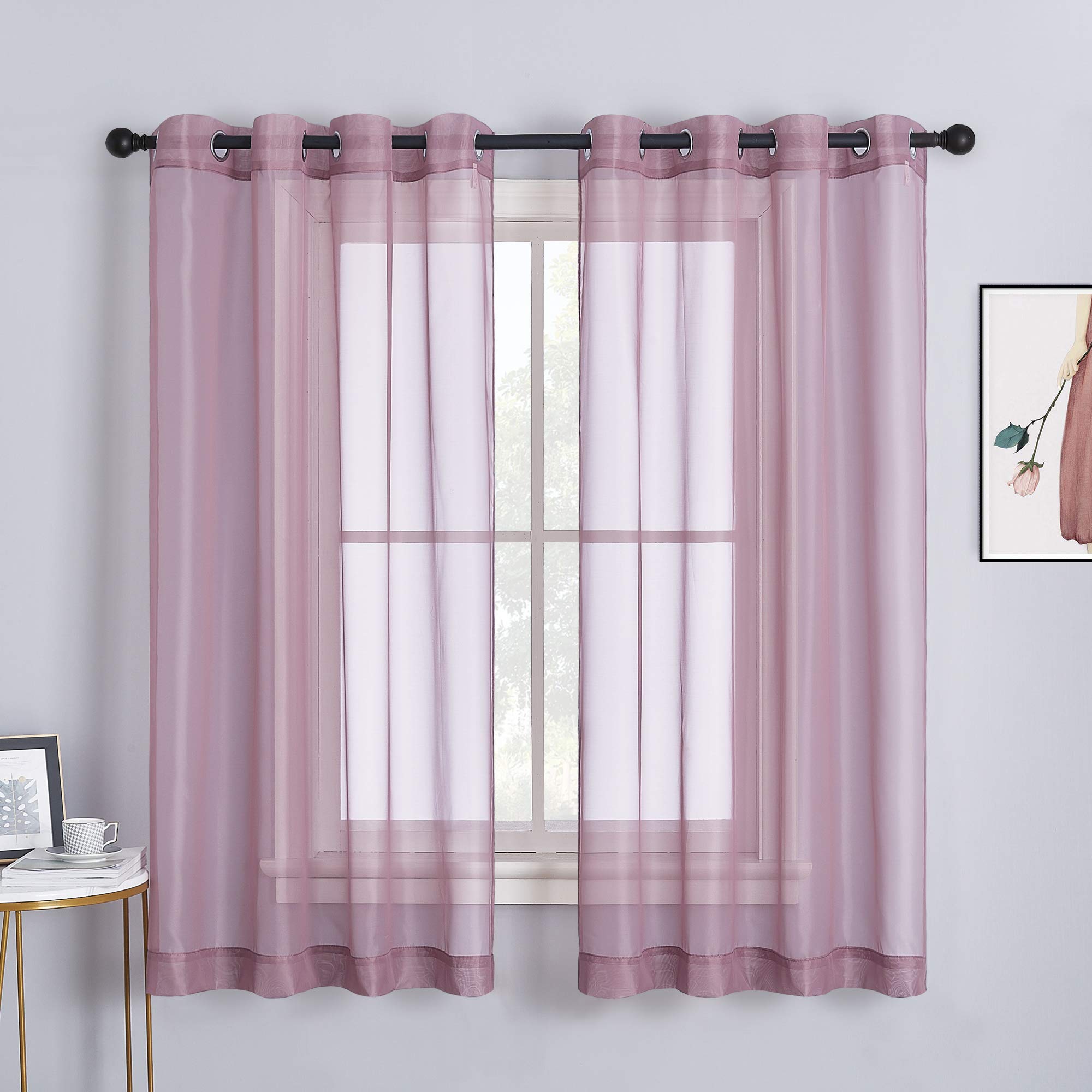 NICETOWN Sheer Curtains Panel 72" Long - Ring Top Window Treatment Sheer Voile Drapes for Bedroom/Living Room (White, Set of 2, W54 x L72)