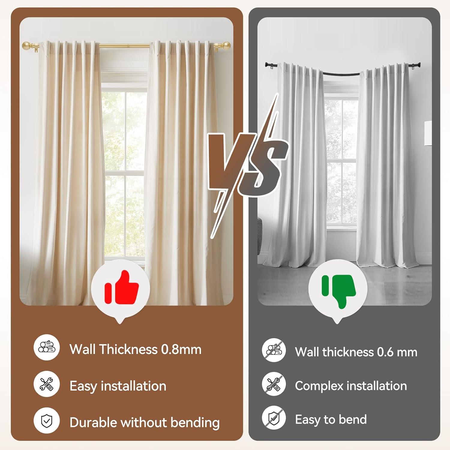 Gold Curtain Rod for Windows 28 to 48 Inch,2 Pack 5/8 Inch Diameter Adjustable Rod With Brackets,Heavy Duty Easy to Install Outdoor Curtain Rods for Bedroom,Patio