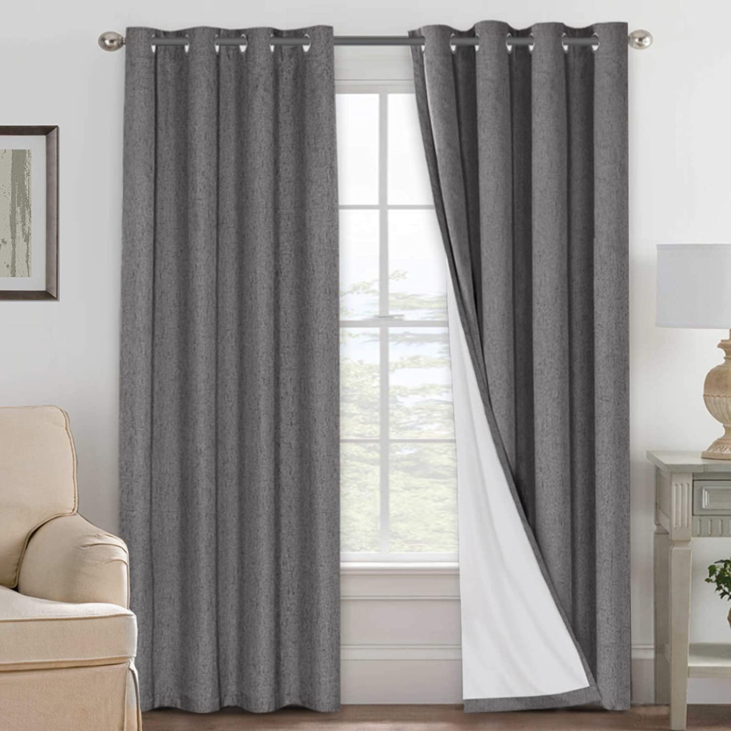 H.VERSAILTEX 100% Blackout Curtains Ivory, Linen Blackout Curtains 96 inch Curtains 2 Panel Set, Elegant Curtain for Bedroom Grommet Drapes for Living Room