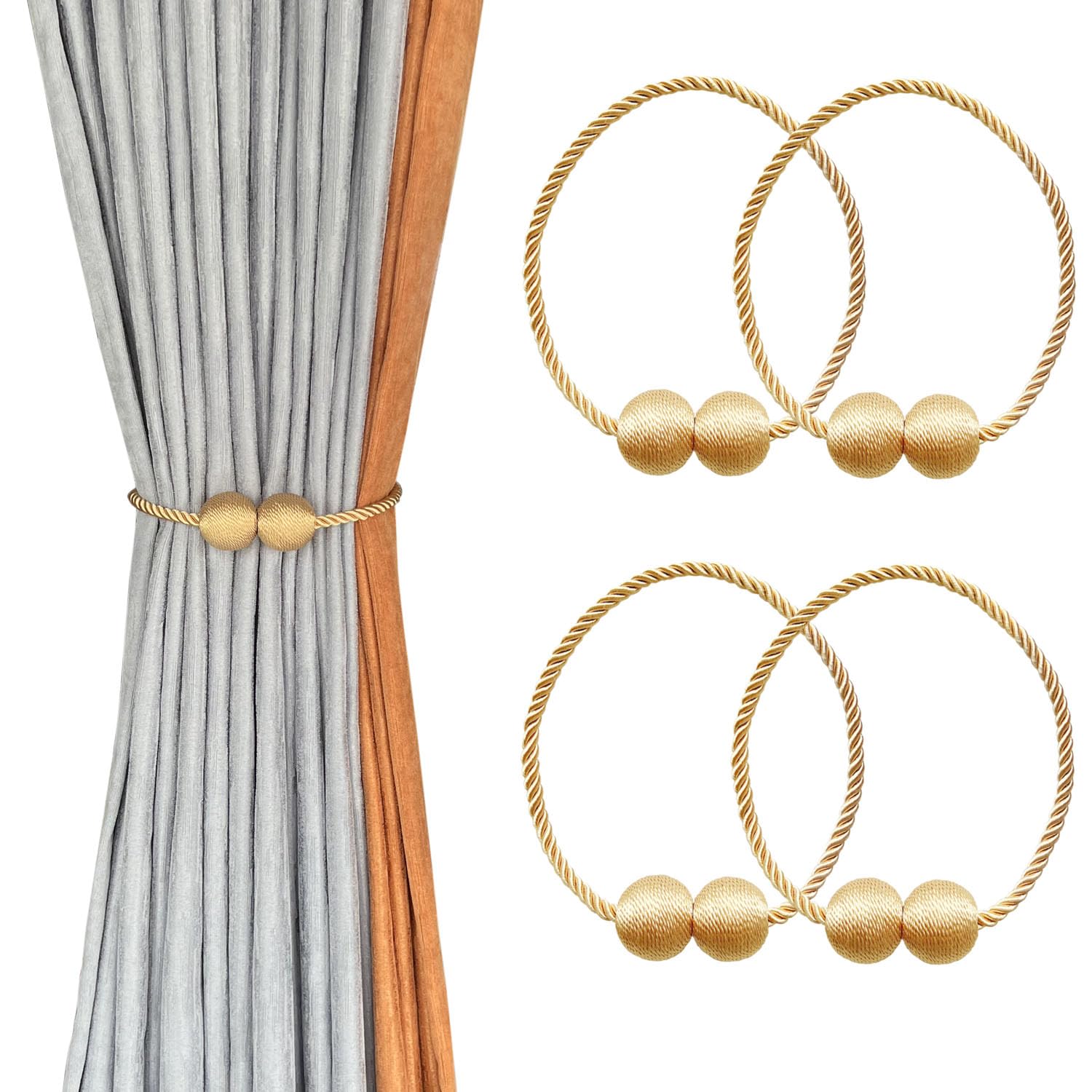 Melaluxe 6 Pack Magnetic Curtain Tiebacks, Decorative Curtain Holdbacks for Window Décor (Grey)