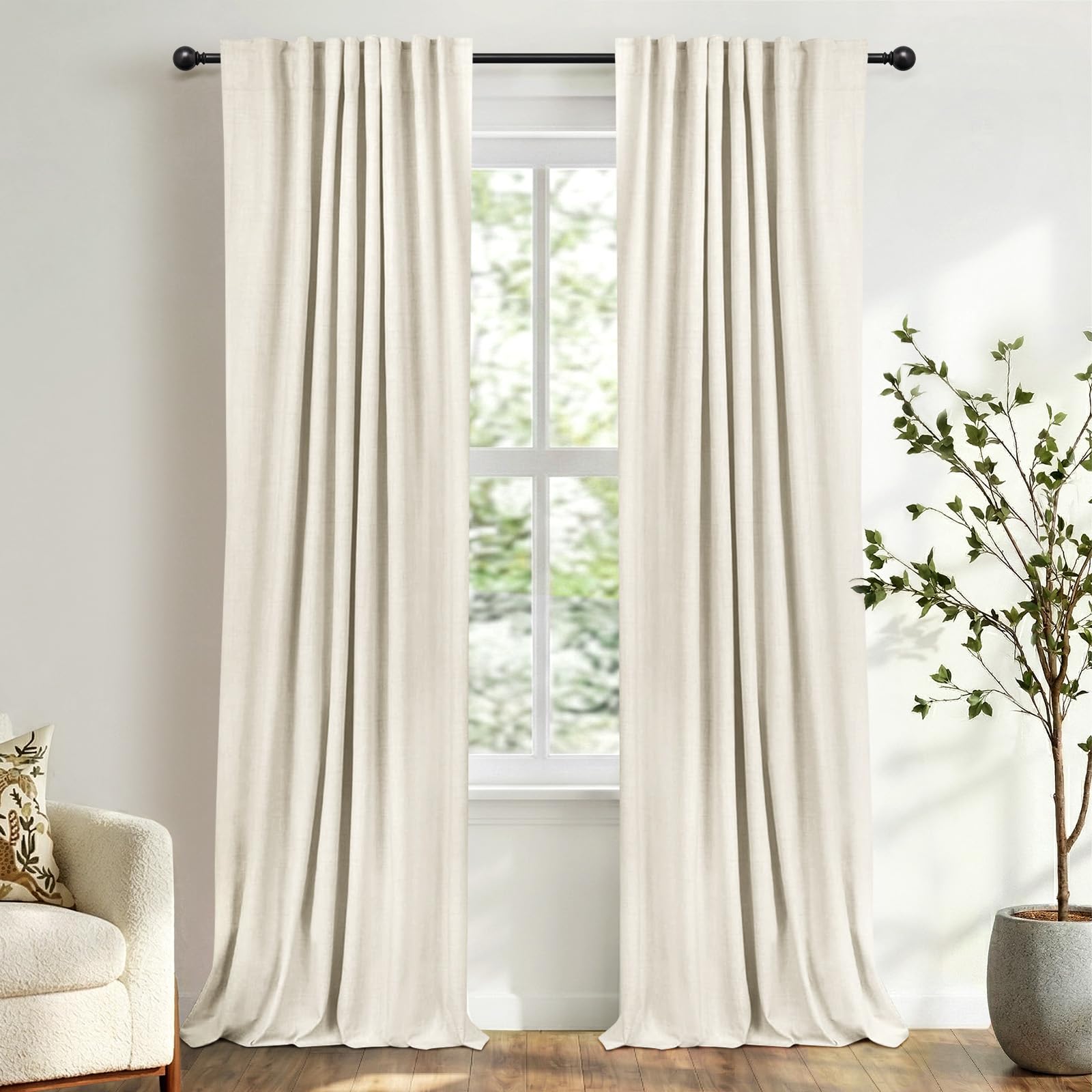 Cream Thermal Blackout Curtains 2 Panels, 50"×84", Back Tab & Rod Pocket Design