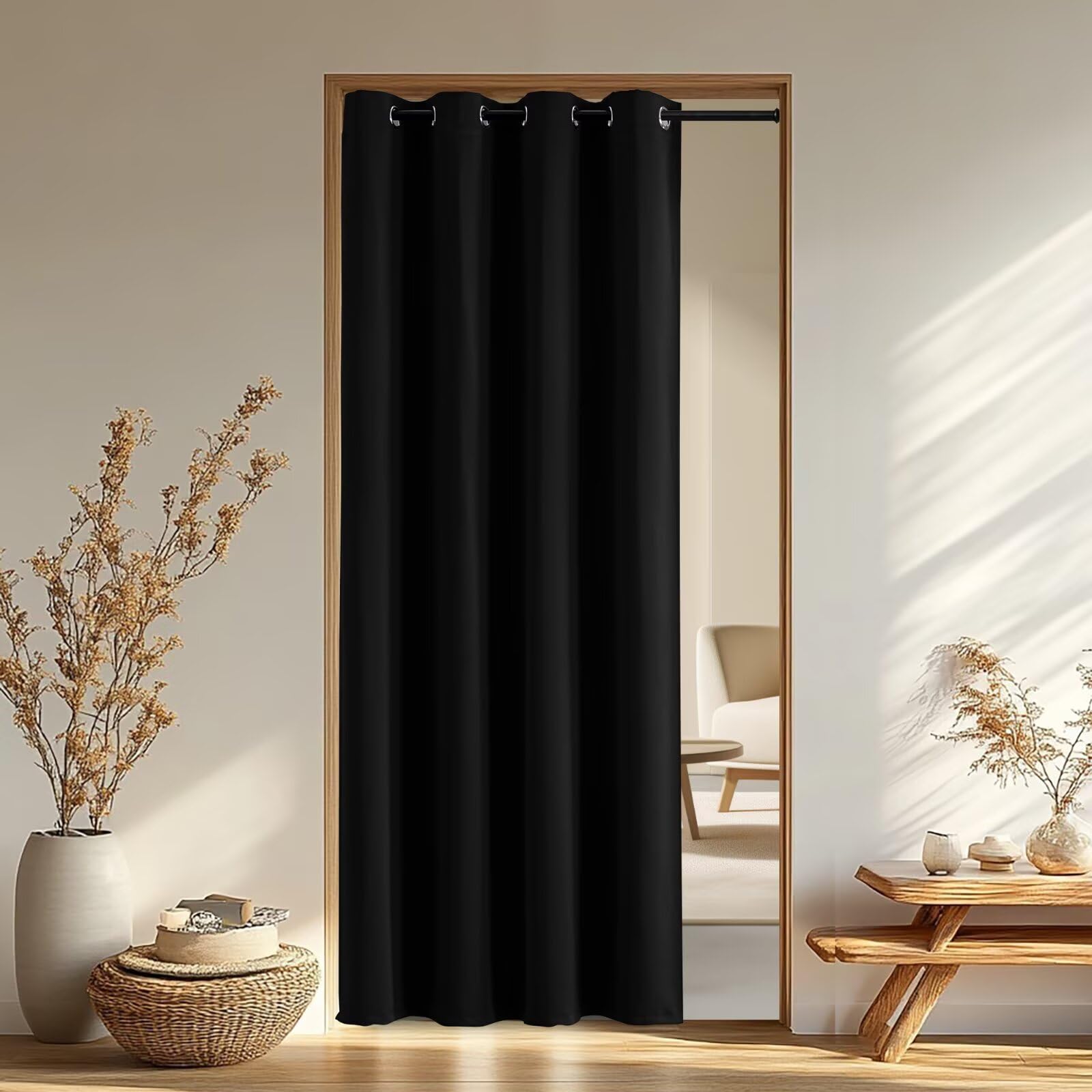 IGEMAEVE Black 100% Blackout Curtains 84 Inch Length 2 Panels Set, Black Out Curtains for Bedroom 84 Inch Long, Rod Pocket Energy Saving Room Darkening Drapes for Living Room Dining Room Window