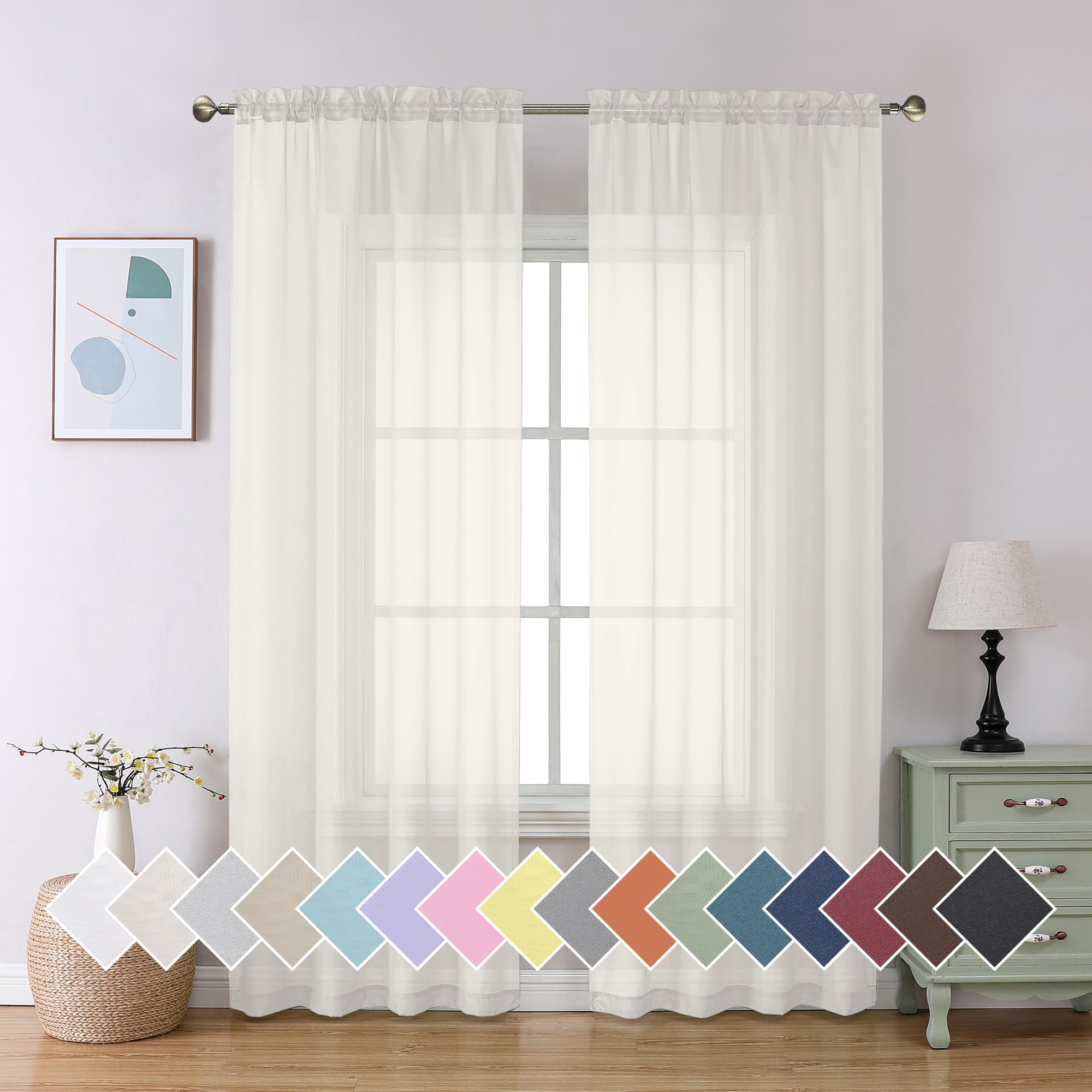 Aiyufeng Blush Pink Sheer Curtains 84 Inches Long 2 Panels Set, Light Filtering Soft Airy Voile Rod Pocket Baby Pink Sheer Window Drapes for Bedroom Living Room, Each 40Wx84L Inches