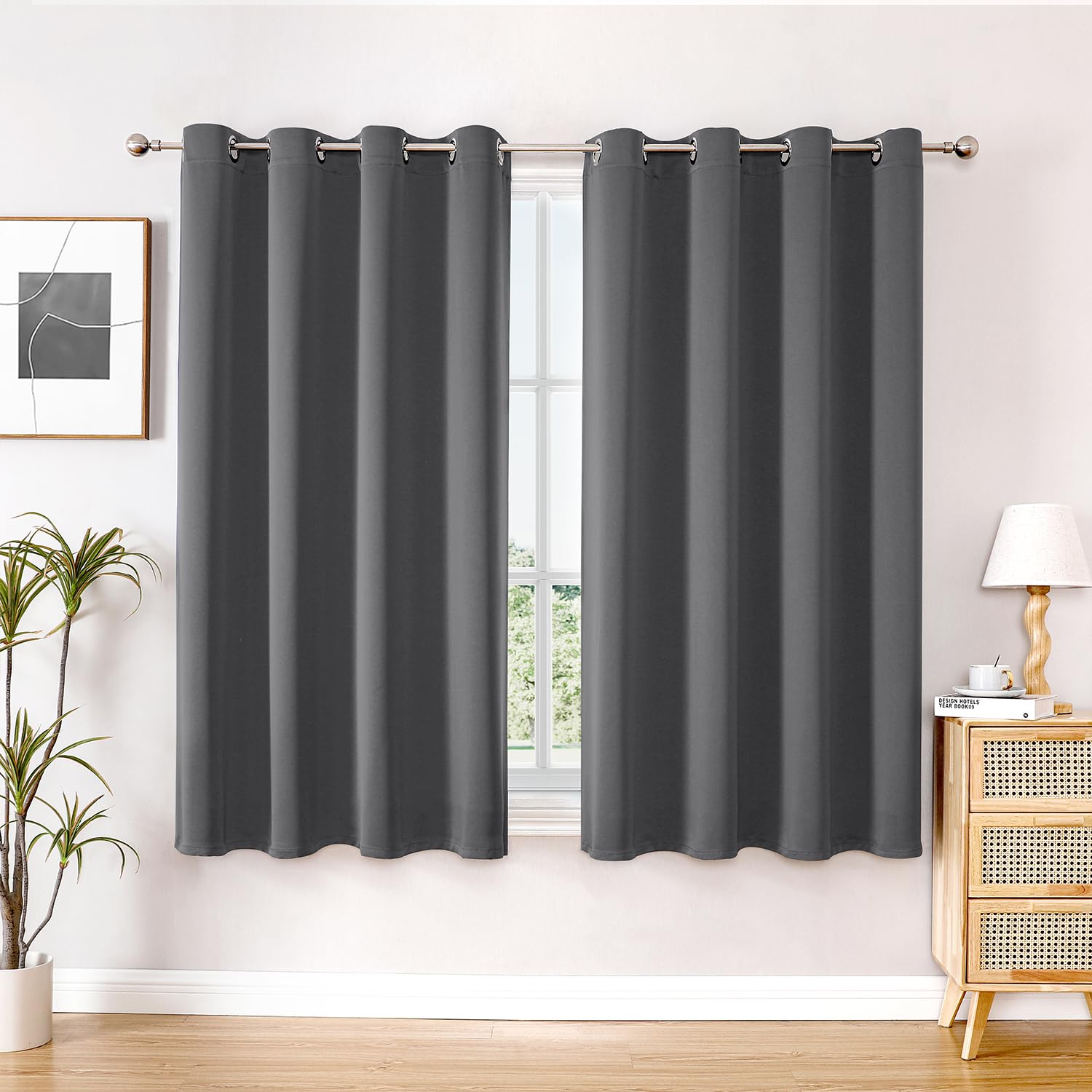 ChrisDowa Grommet Blackout Curtains for Bedroom and Living Room - 2 Panels Set Thermal Insulated Room Darkening Curtains (Dark Grey, 42 x 63 Inch)