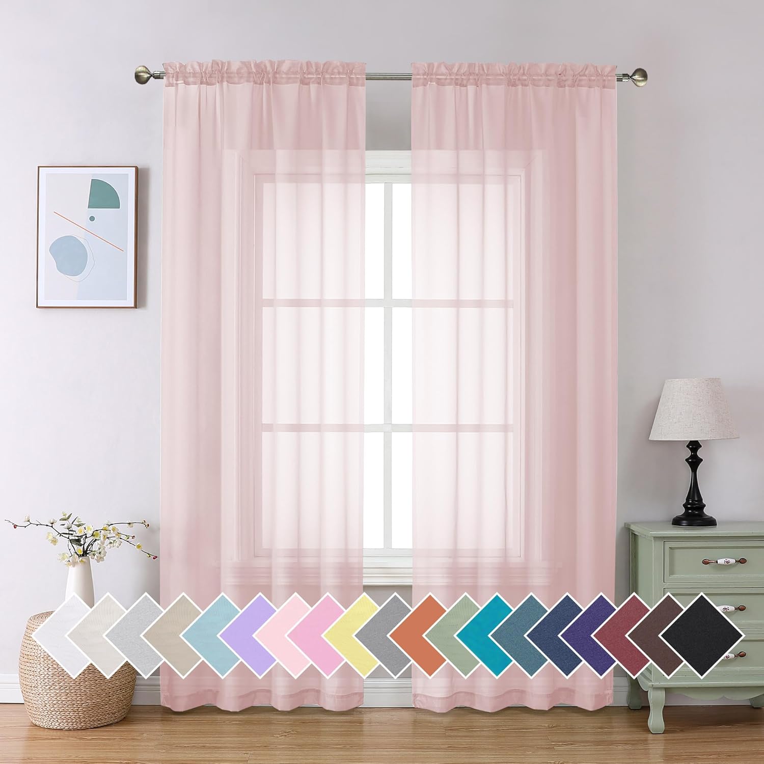 Aiyufeng Blush Pink Sheer Curtains 84 Inches Long 2 Panels Set, Light Filtering Soft Airy Voile Rod Pocket Baby Pink Sheer Window Drapes for Bedroom Living Room, Each 40Wx84L Inches